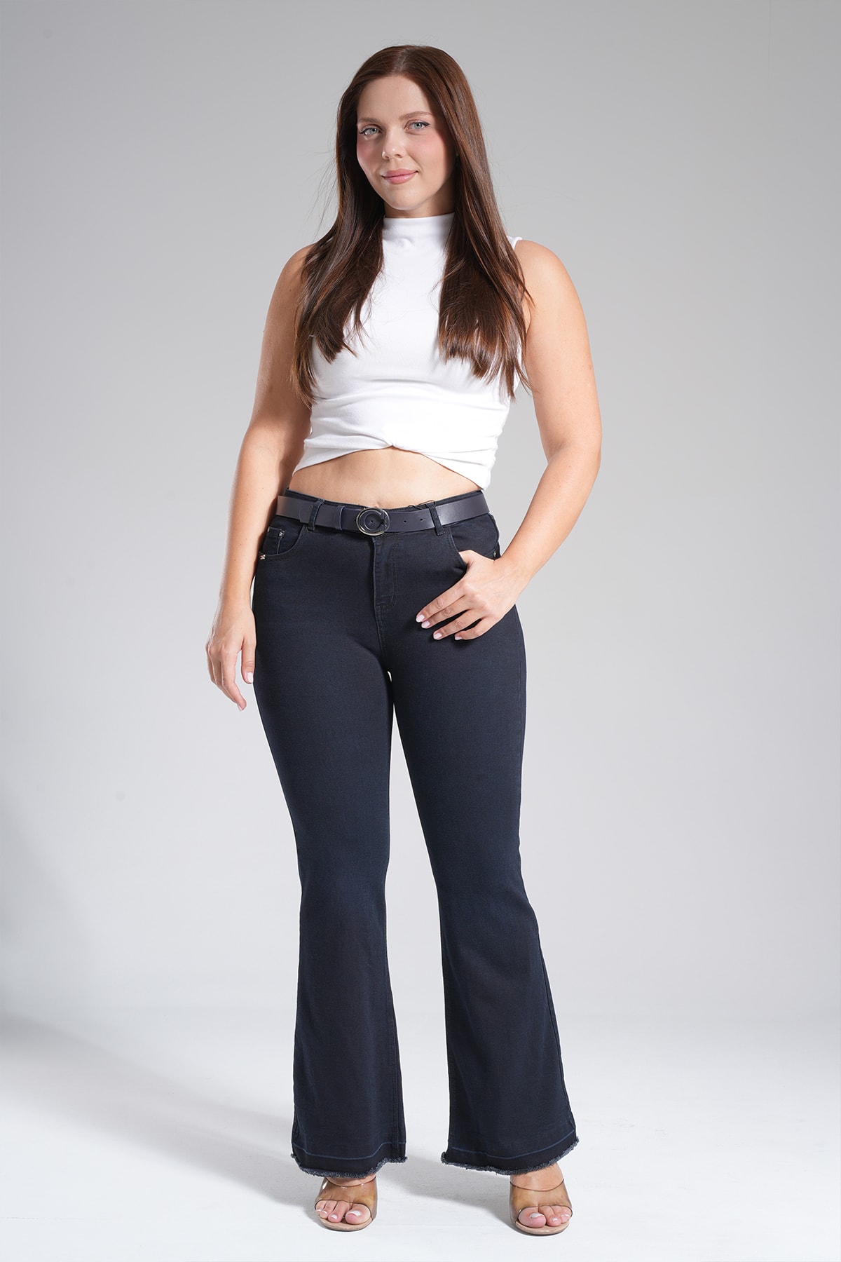 Kadın Paça Püskül Detaylı  İspanyol Jean  Pantolon 10569 - Blue Black