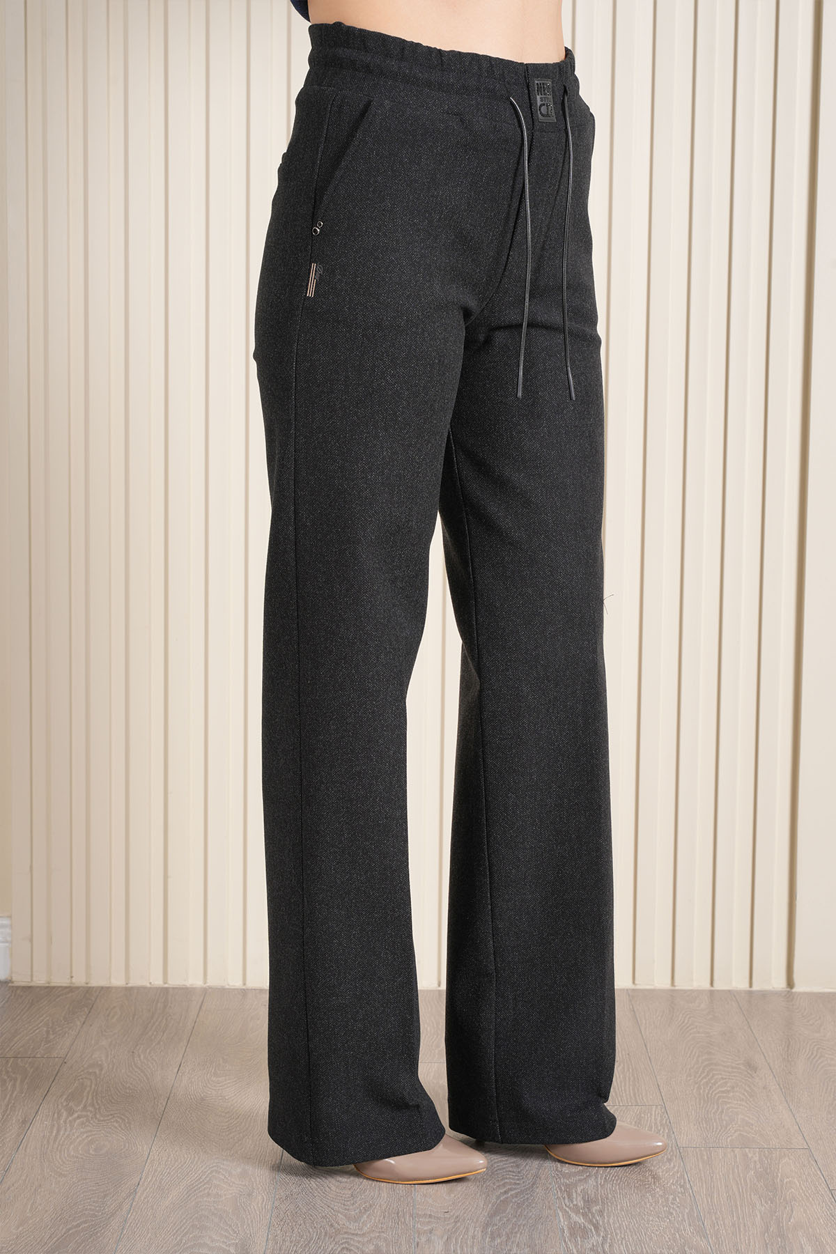 Kadın Bel Ribanalı Kaşe Kumaş Palazzo Pantolon 10670