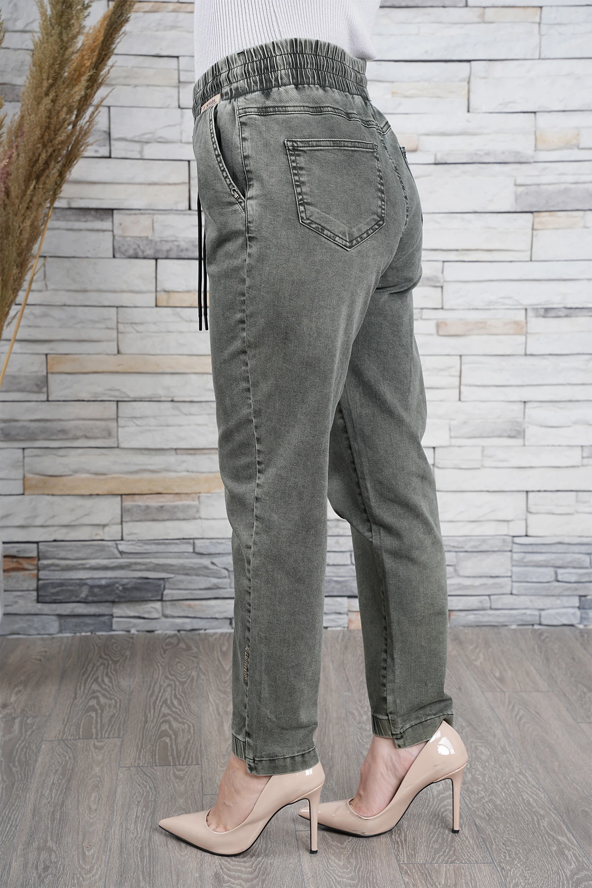 Kadın Bel Paça Lastikli Mom Jean Pantolon 10445