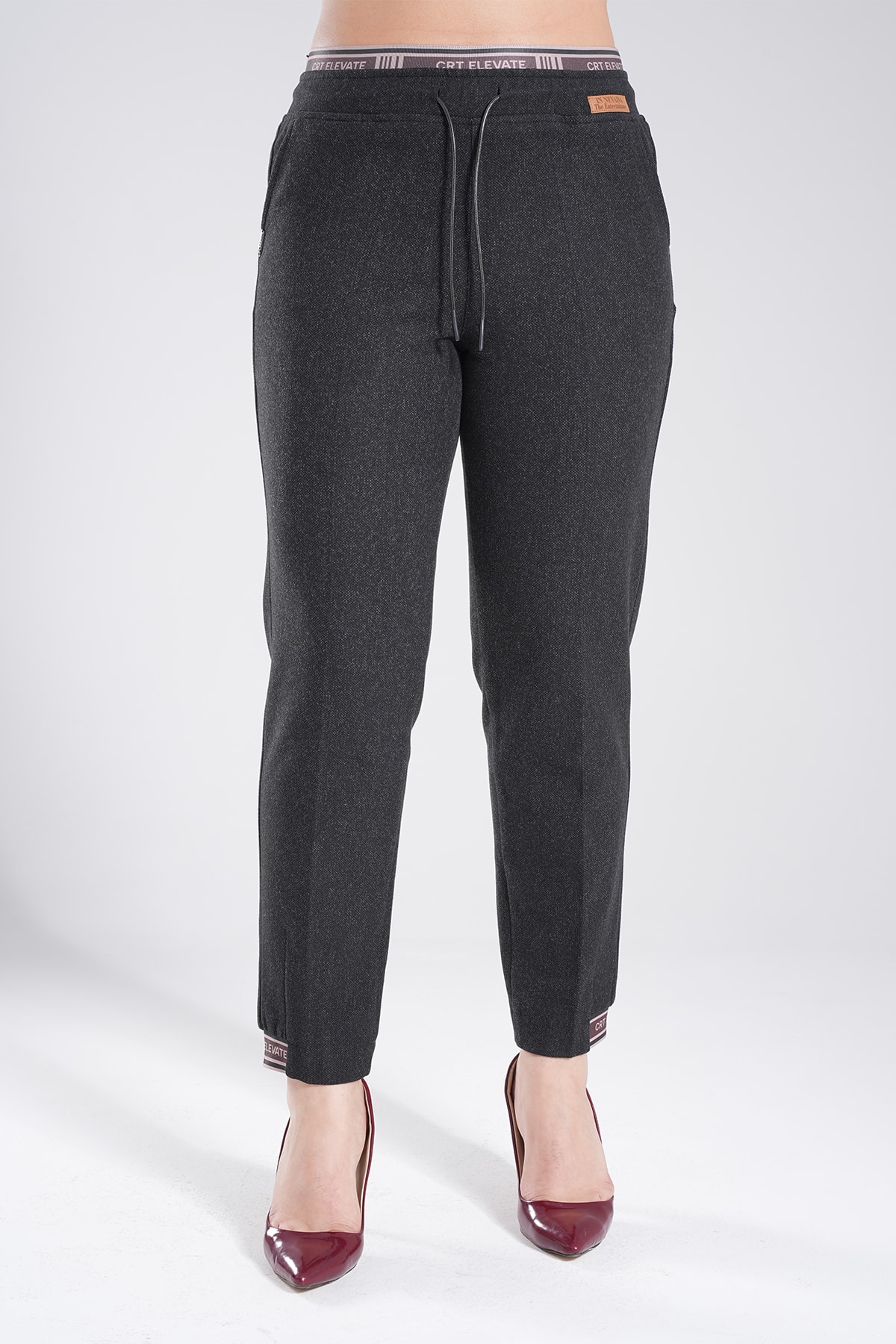 Kadın Bel Ve Paçası Özel Lastikli Jogger Mom Pantolon 10645 - Siyah