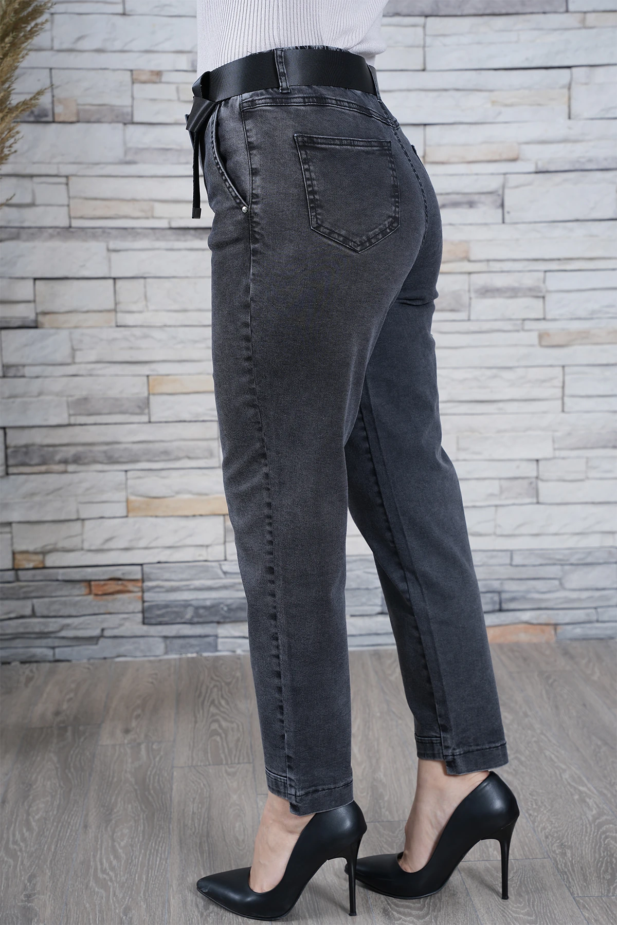 Kadın Likralı Bel Lastikli Mom Pantolon 10446