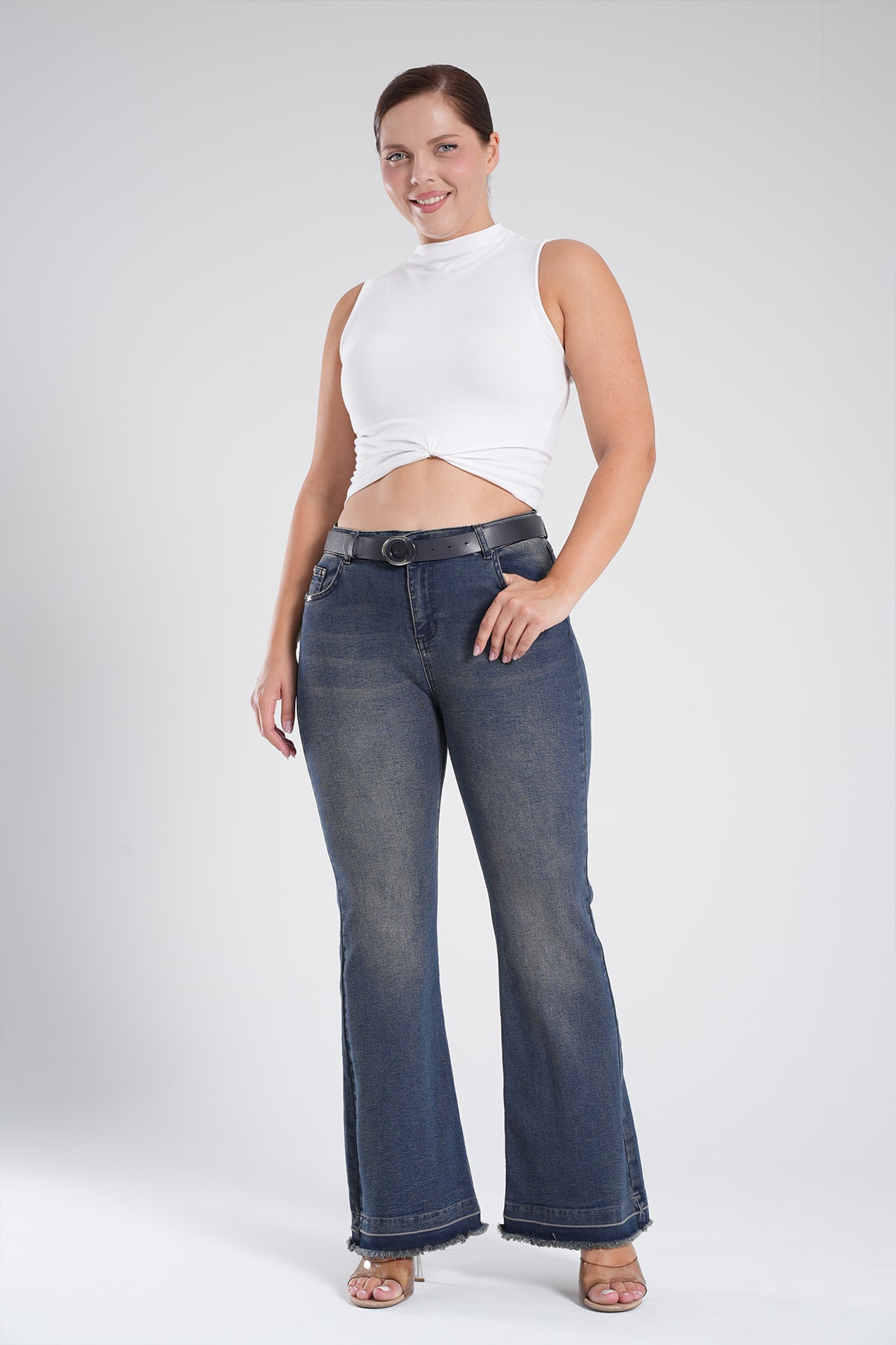 Kadın Paça Püskül Detaylı  İspanyol Jean  Pantolon 10569 - Tint Laci