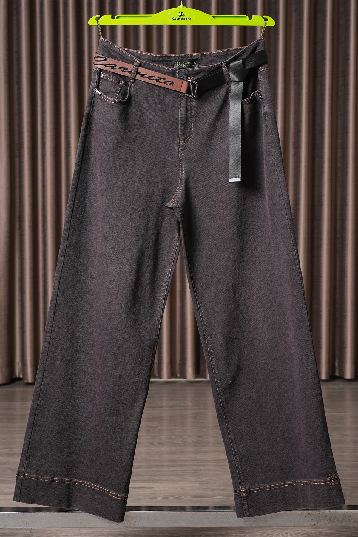 Kadın Double Paça Dikişli Palazzo Kot Pantolon 10615 - Kahve