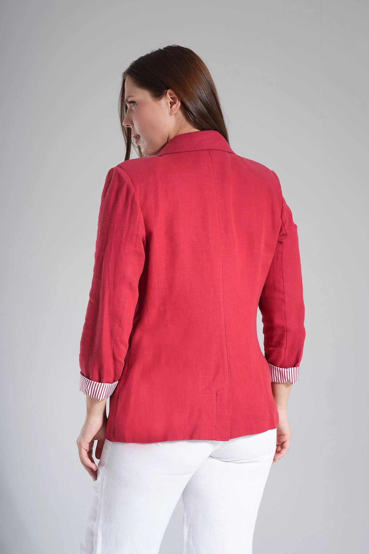 Kadın İçi Marin Astarlı Yumuşak Keten Blazer Ceket 2001