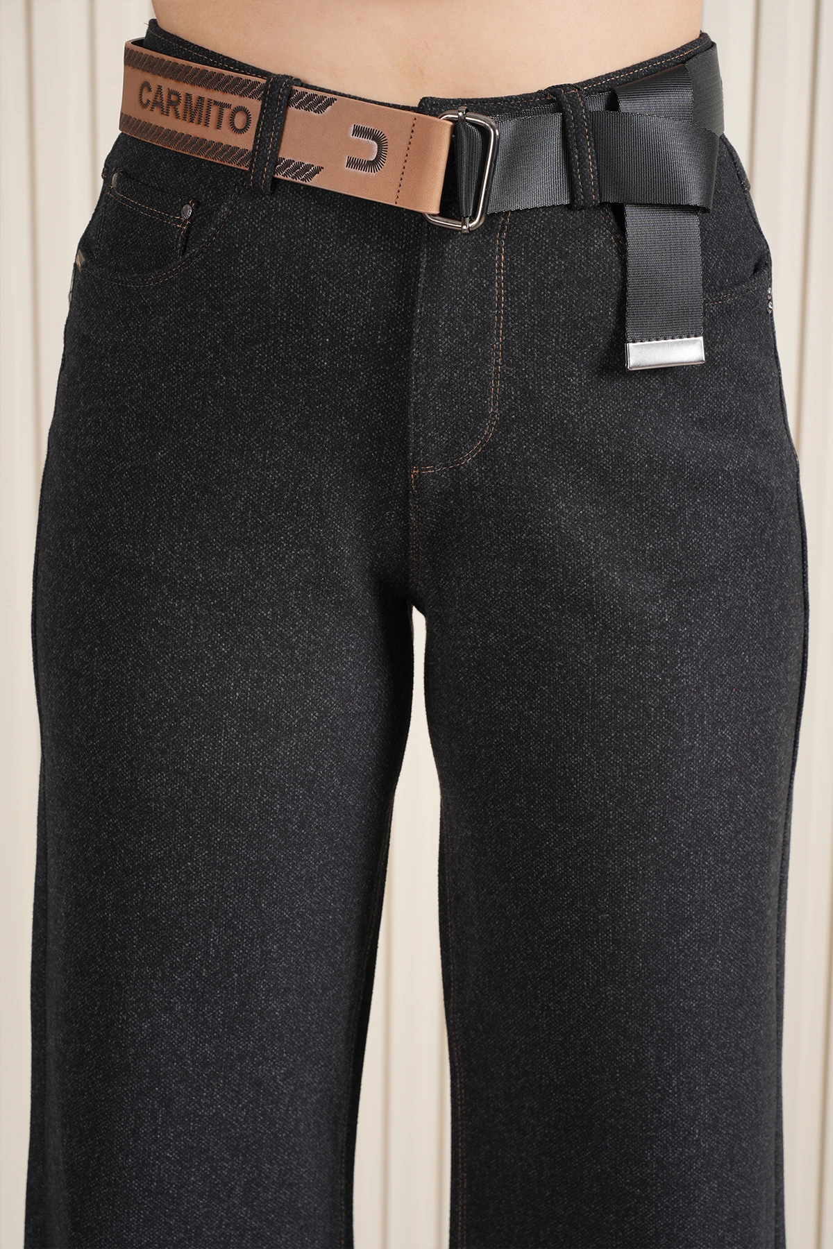 Kadın Melanj Kumaş Double Paça Dikişli Palazzo Örme Pantolon 10663