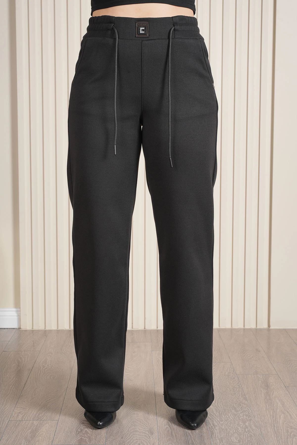 Kadın Bel Lastikli Süet Kadife Palazzo Pantolon 10681 - Siyah