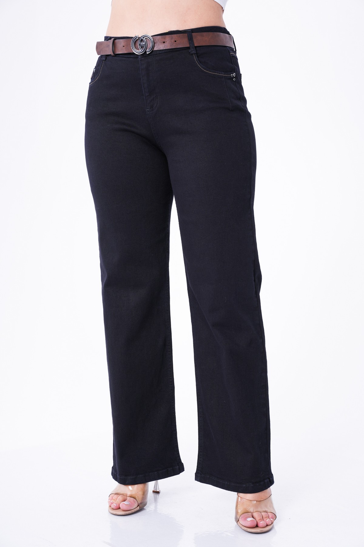 Yüksek Bel Likralı Beli Lastikli Jean Palazzo Kadın Pantolon 10333 - Laci