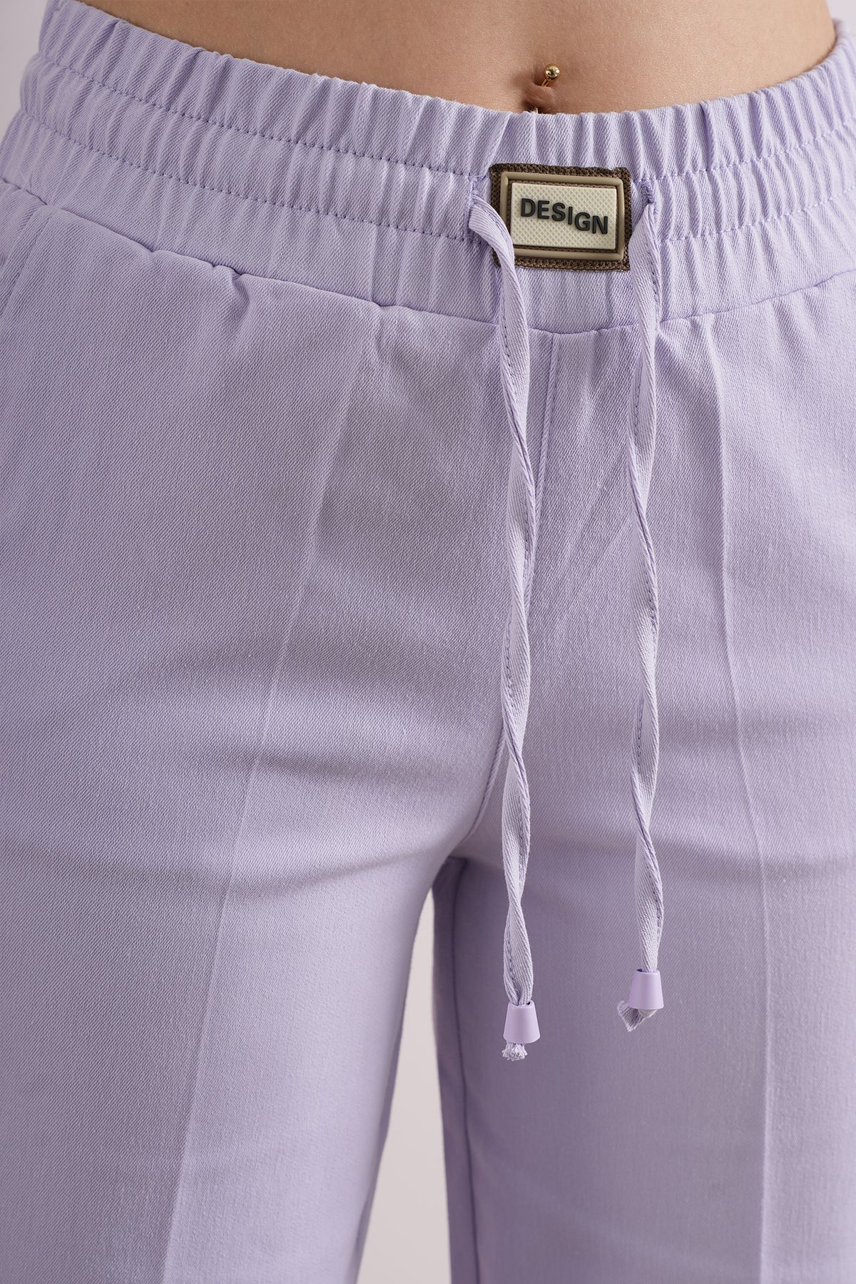 Kadın Bel Lastikli Paça Çıt Çıtlı Kumaş Pantolon 10510