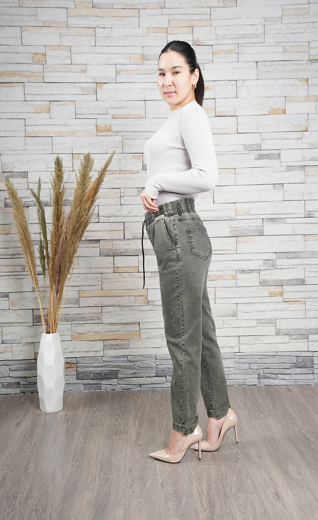 Kadın Bel Paça Lastikli Mom Jean Pantolon 10445