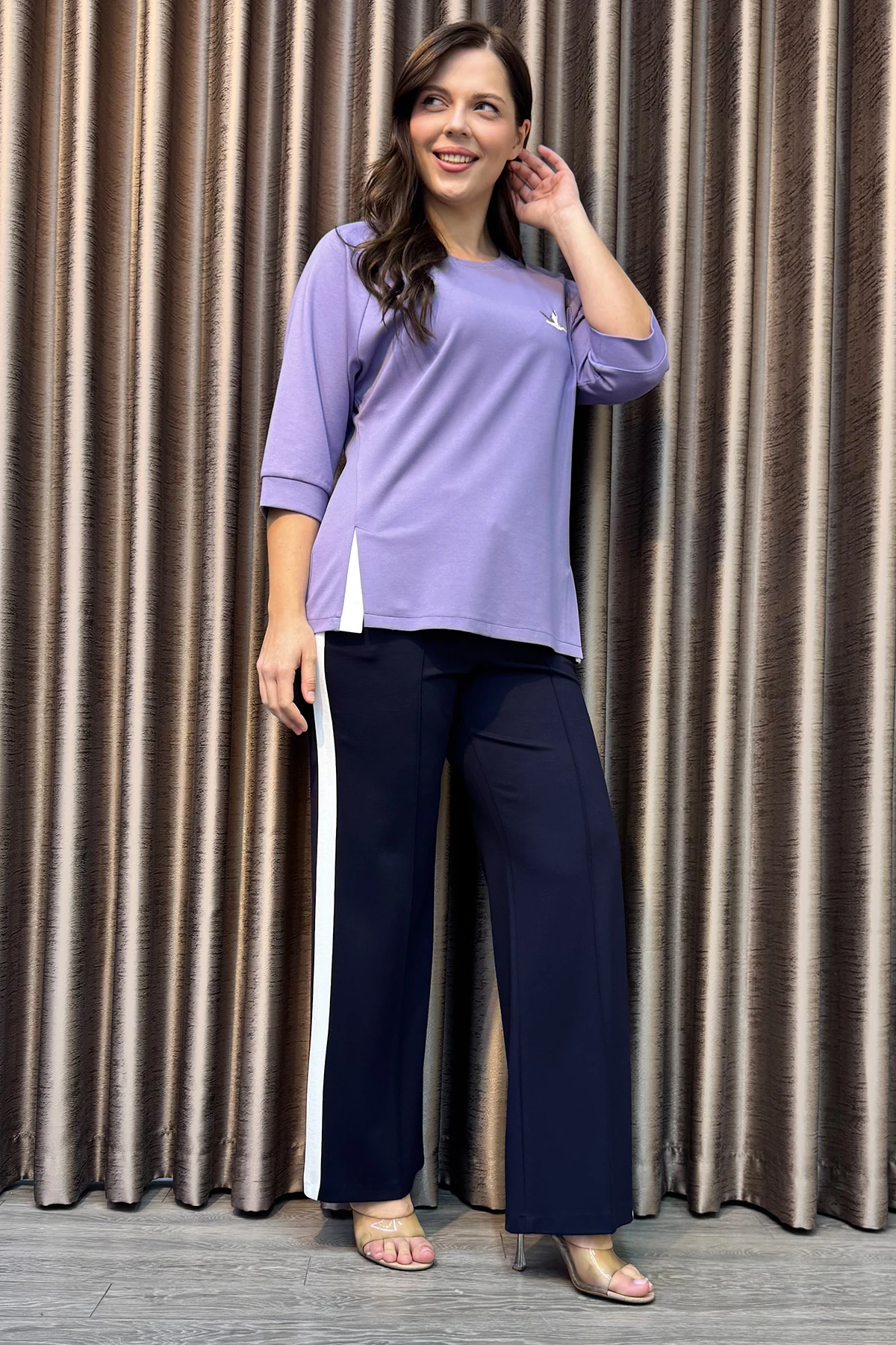 Eşofman Takımı Kadın Büyük Beden Soft Kumaş Şerit Detay  4297