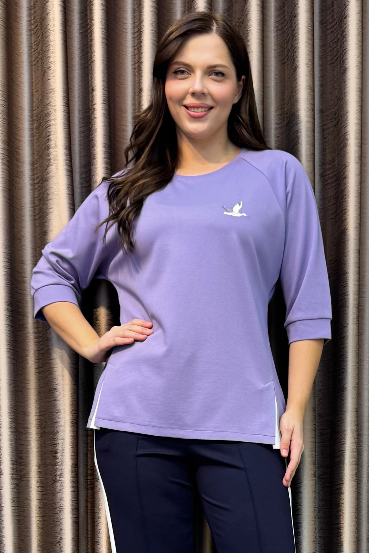 Eşofman Takımı Kadın Büyük Beden Soft Kumaş Şerit Detay  4297