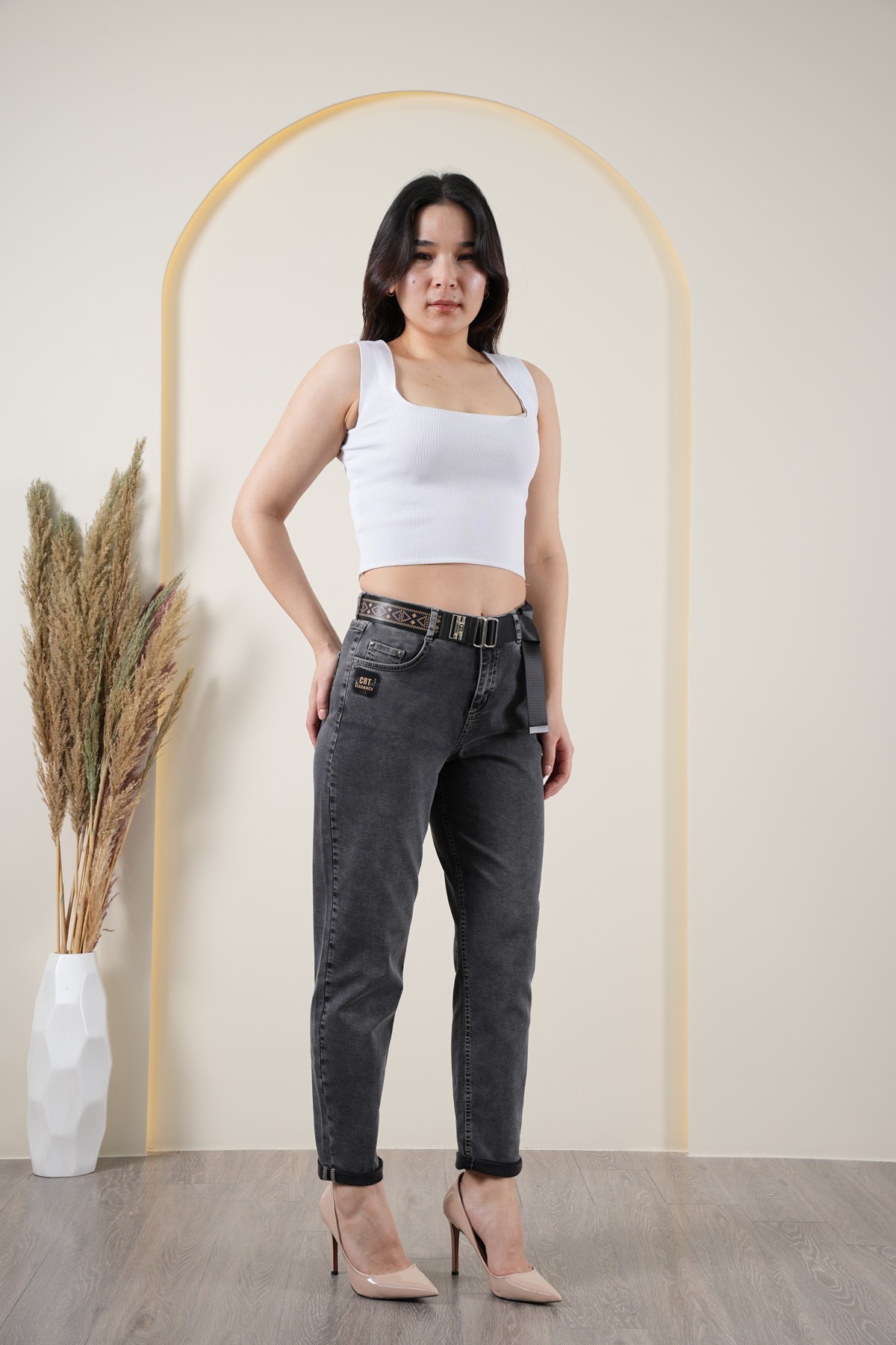 Kadın Likralı Yüksek Bel Mom Jean Pantolon 10436