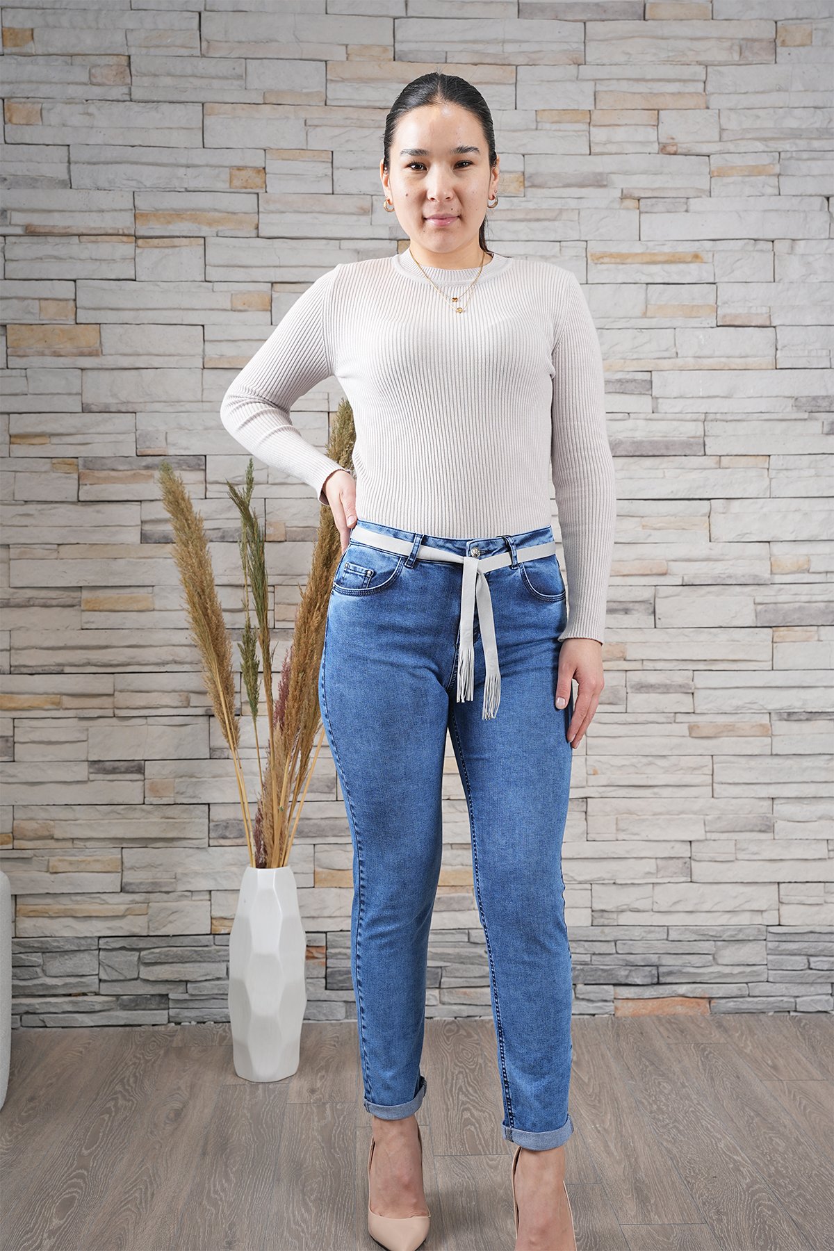 Kadın Likralı Cep Özel Nakışlı Dar Paça Jean Pantolon 10449