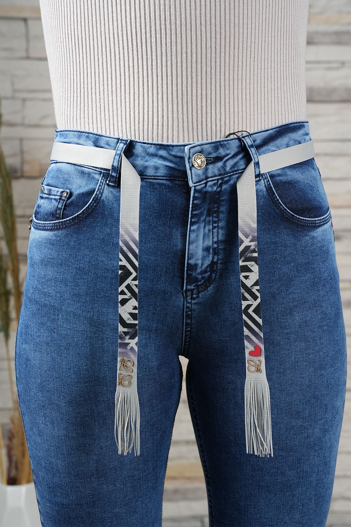 Kadın Likralı Cep Özel Nakışlı Dar Paça Jean Pantolon 10449