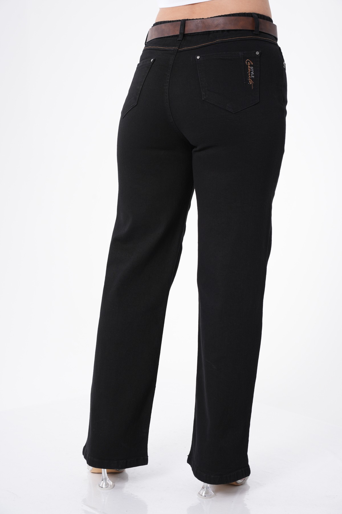 Yüksek Bel Likralı Beli Lastikli Jean Palazzo Kadın Pantolon 10333