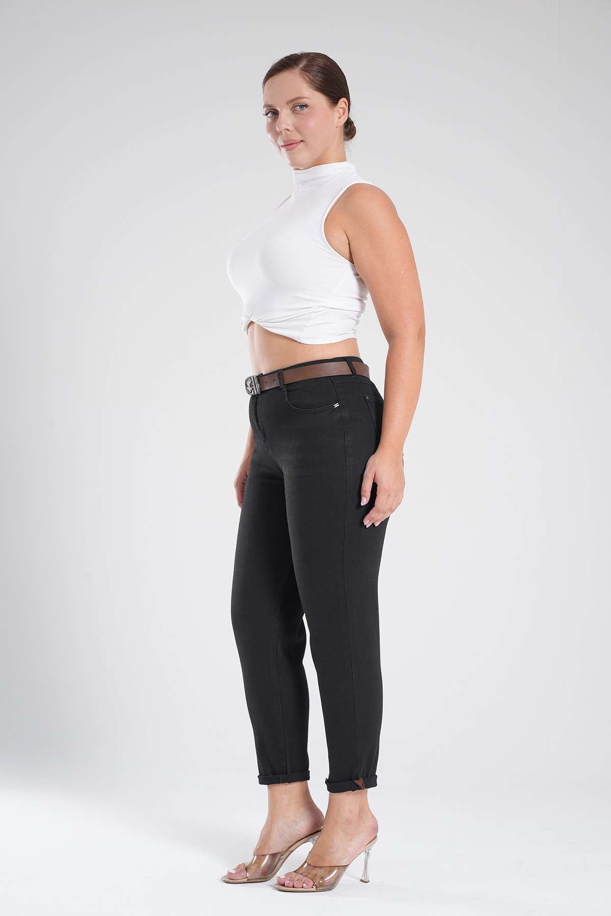 Kadın Paça Katlanabilir  Klasik Mom Jean Pantolon 10591
