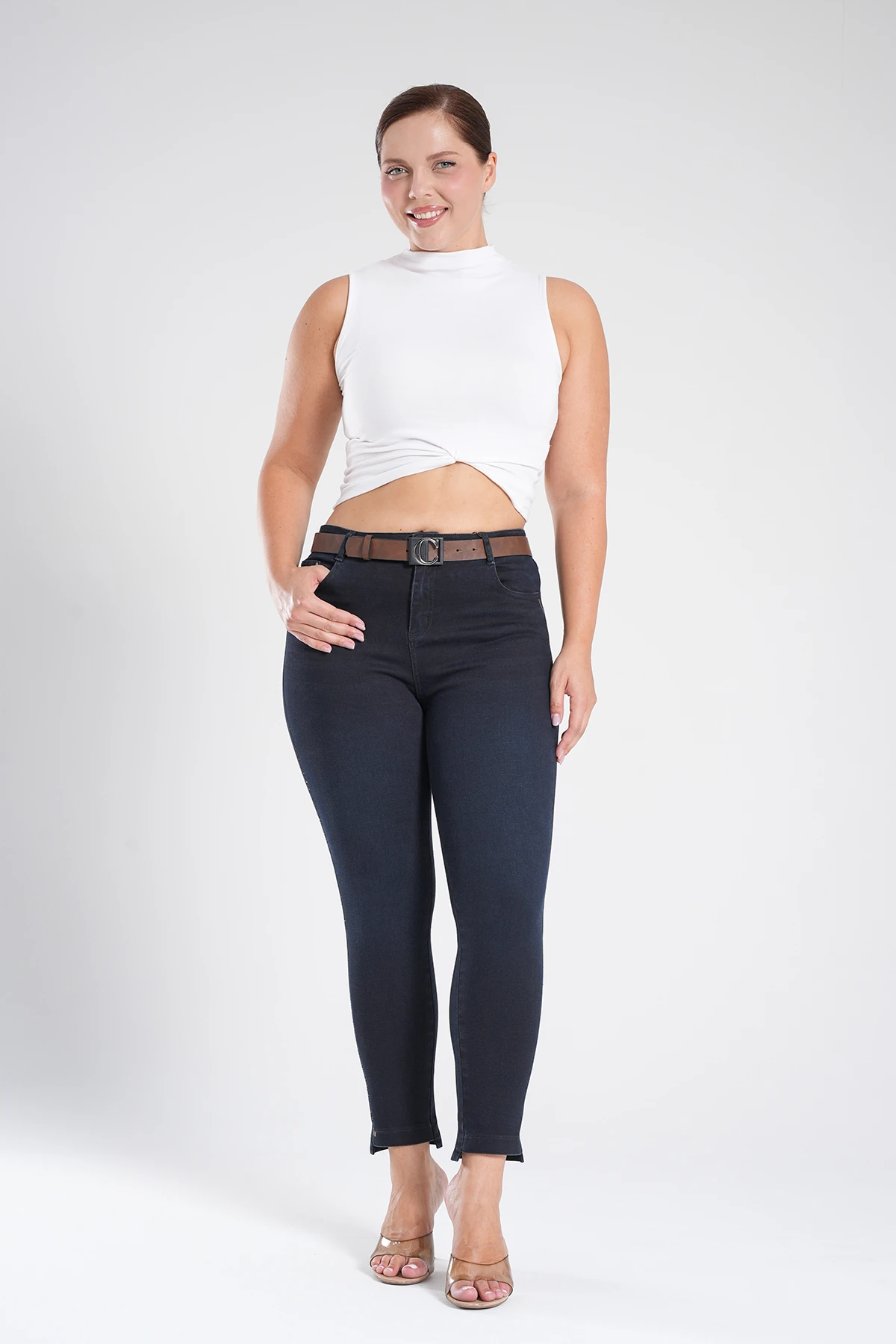 Kadın Ön Paça Kısa Dar Paça Jean Pantolon 10558 - Blue Black