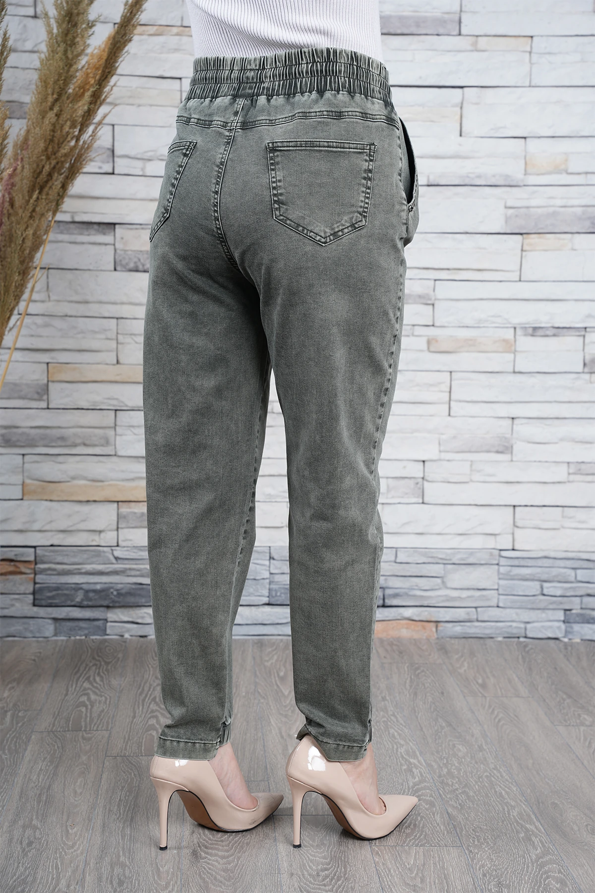 Kadın Bel Paça Lastikli Mom Jean Pantolon 10445