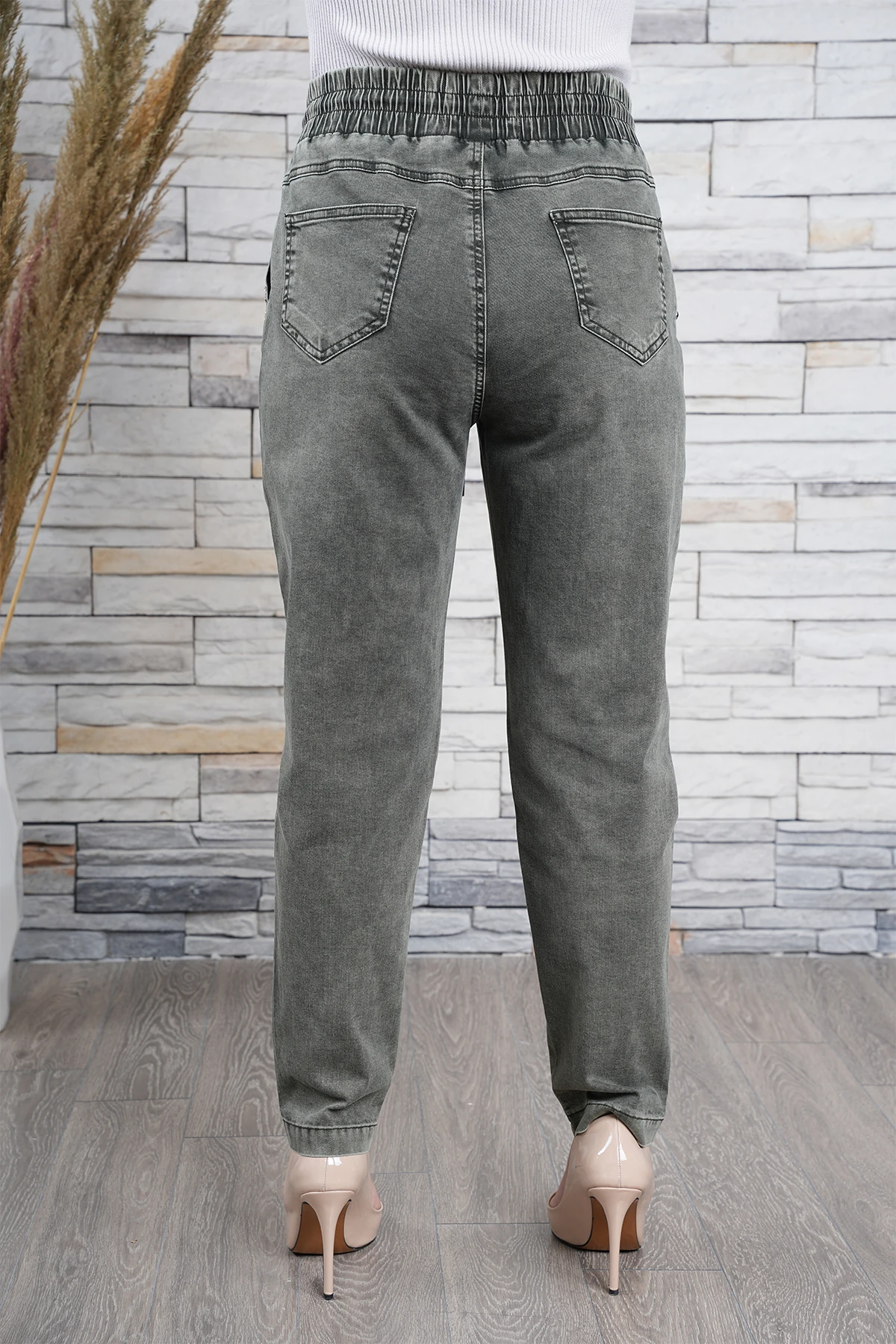 Kadın Bel Paça Lastikli Mom Jean Pantolon 10445