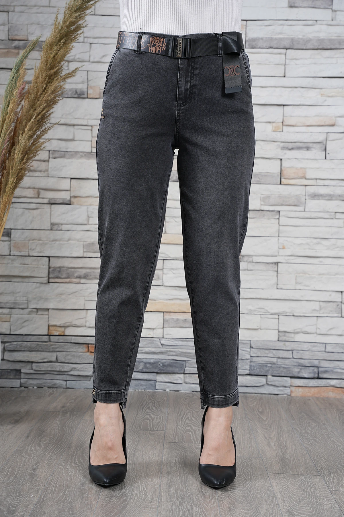 Kadın Likralı Bel Lastikli Mom Pantolon 10446