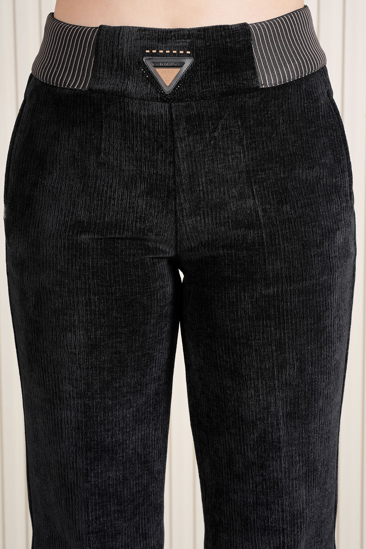 Kadın Bel Özel Tasarım Çizgili Lastikli Kadife Palazzo Pantolon 10682