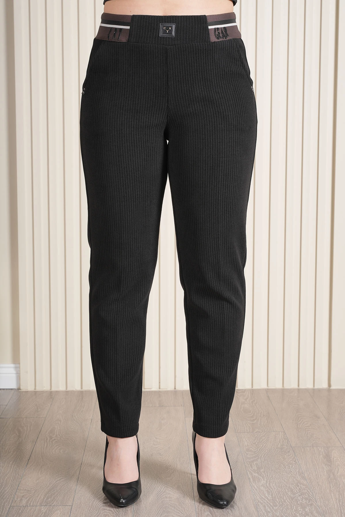 Kadın Bel Lastikli Kadife Mom Pantolon 10673 - Siyah