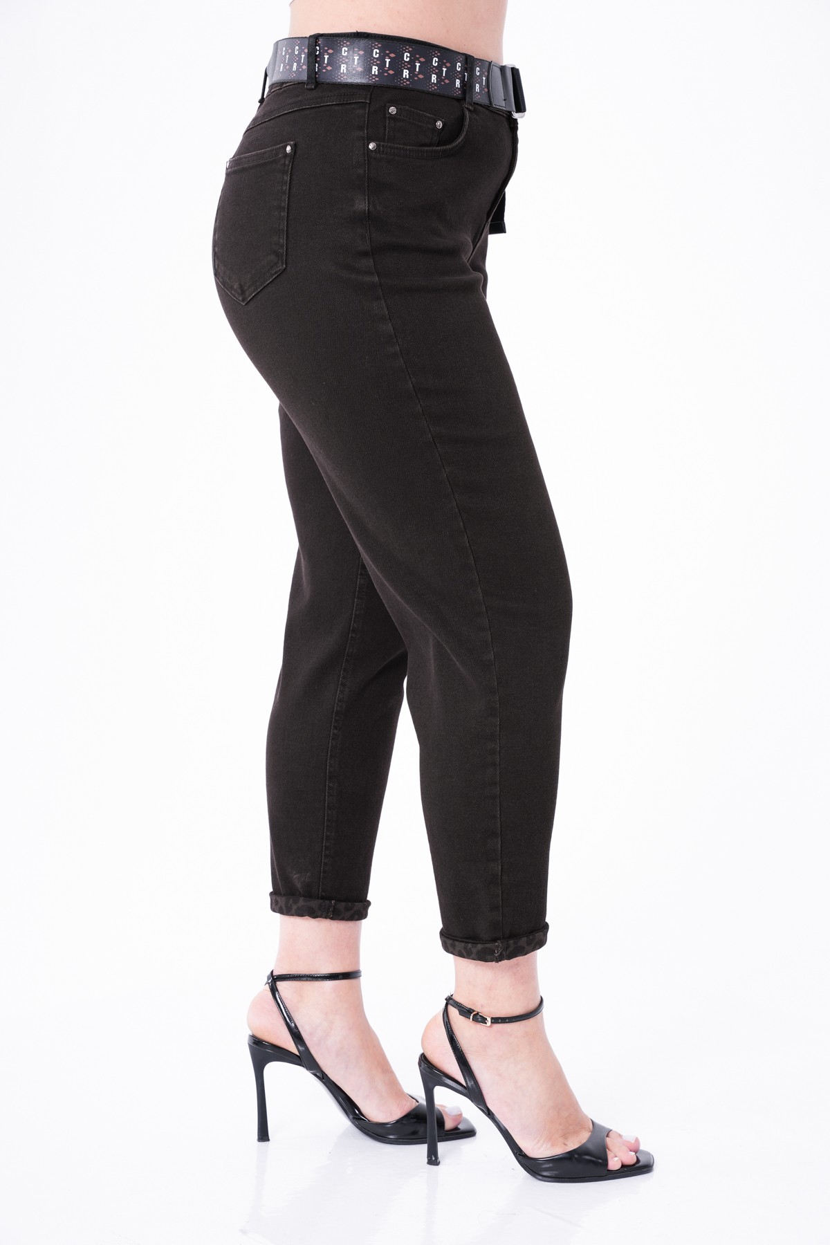 Likralı İçi Leopar Desen Mom Kadın Pantolon 10323