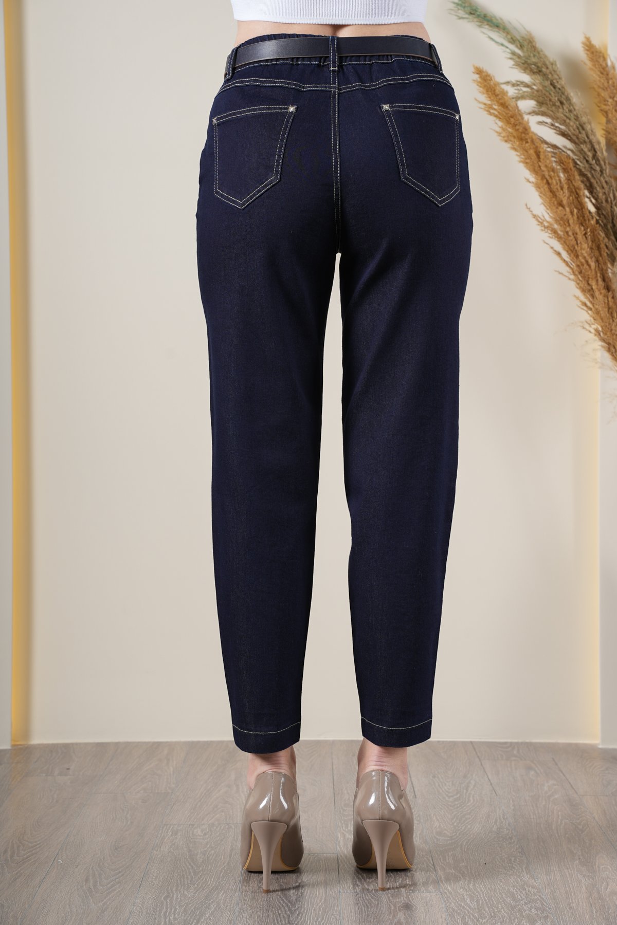 Kadın Likralı Bel Lastikli Mom Pantolon 10417