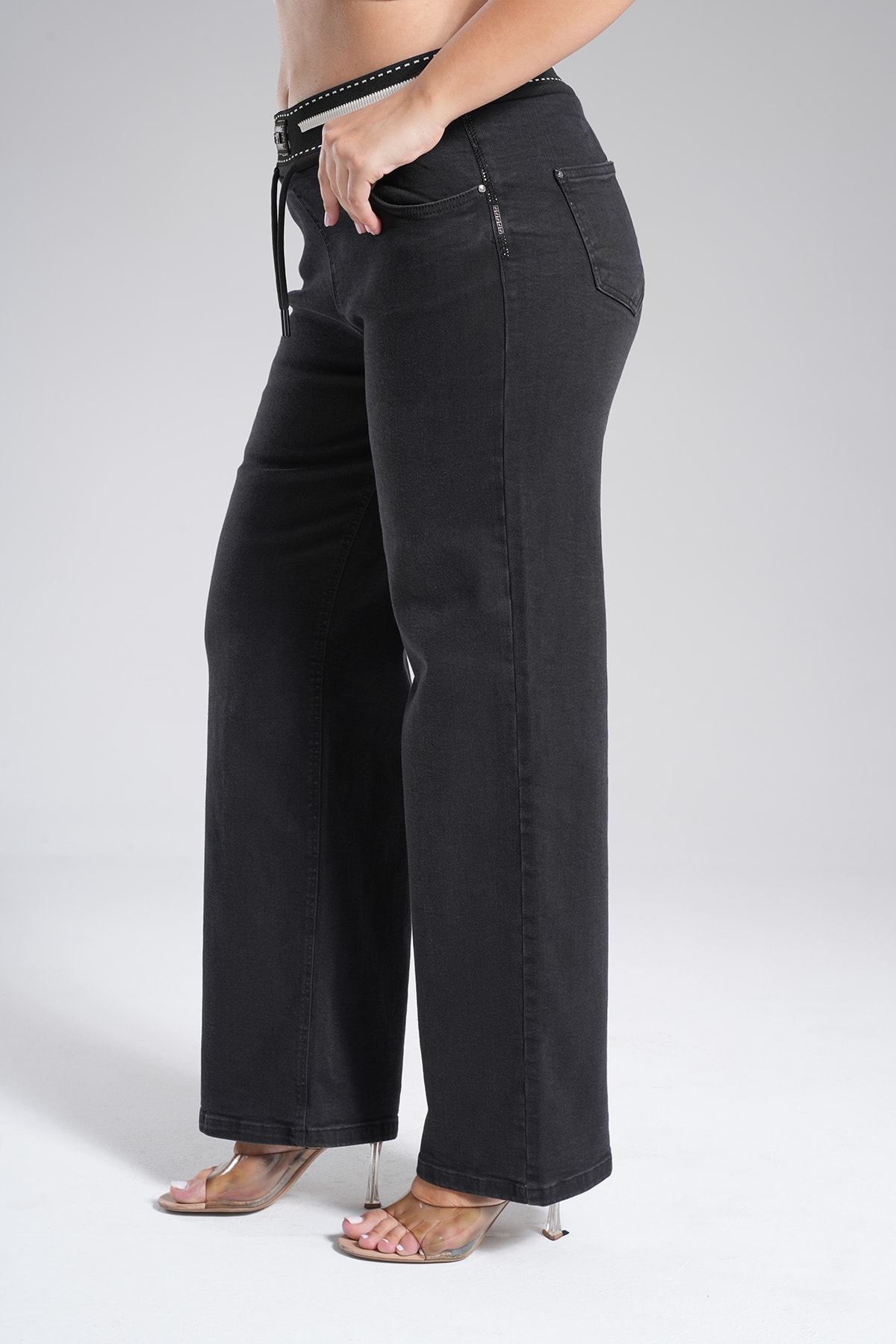 Kadın Bel Ribanalı Jean Palazzo Pantolon 10586