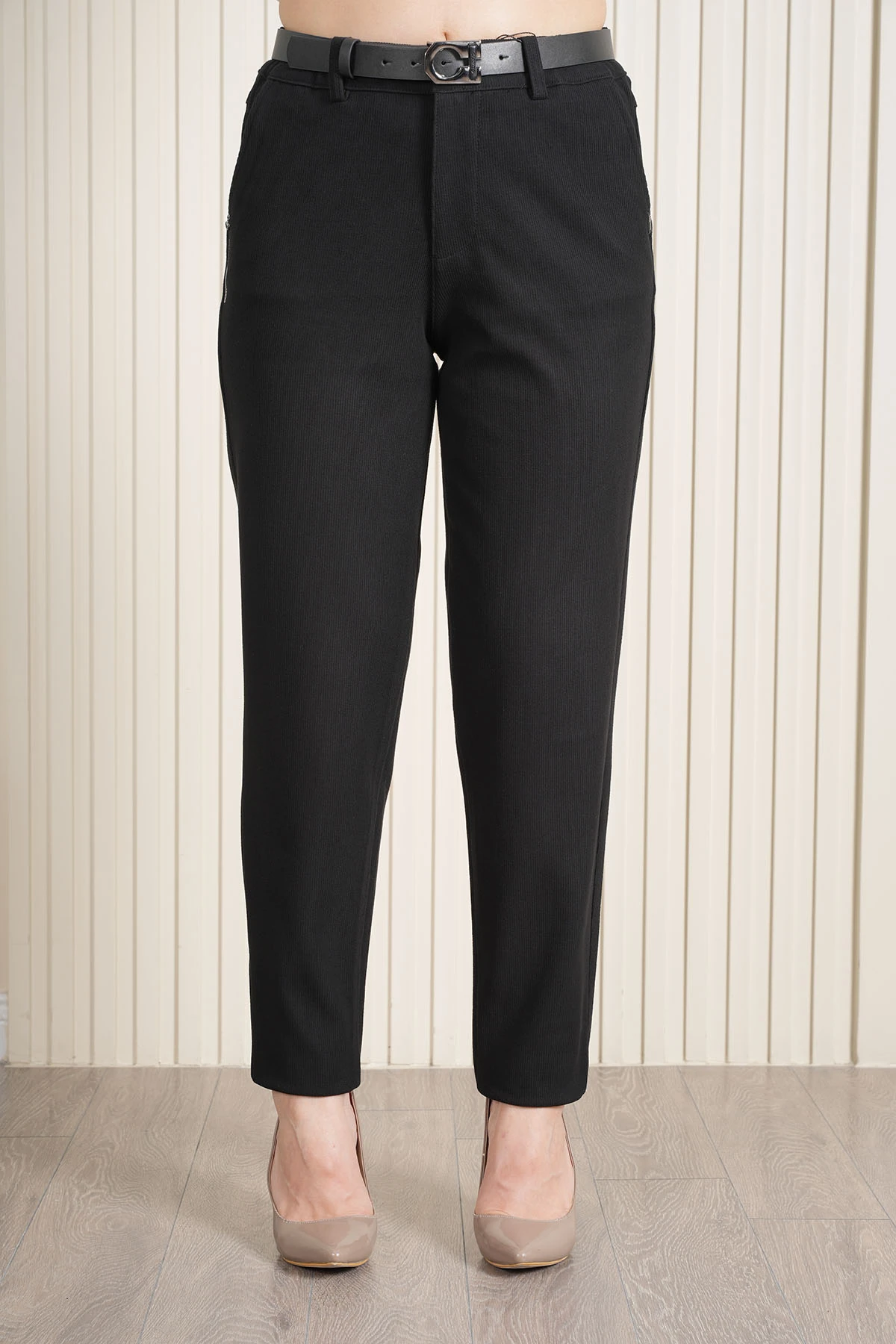 Kadın Klasık Mom Kadife Pantolon 10675 - Siyah