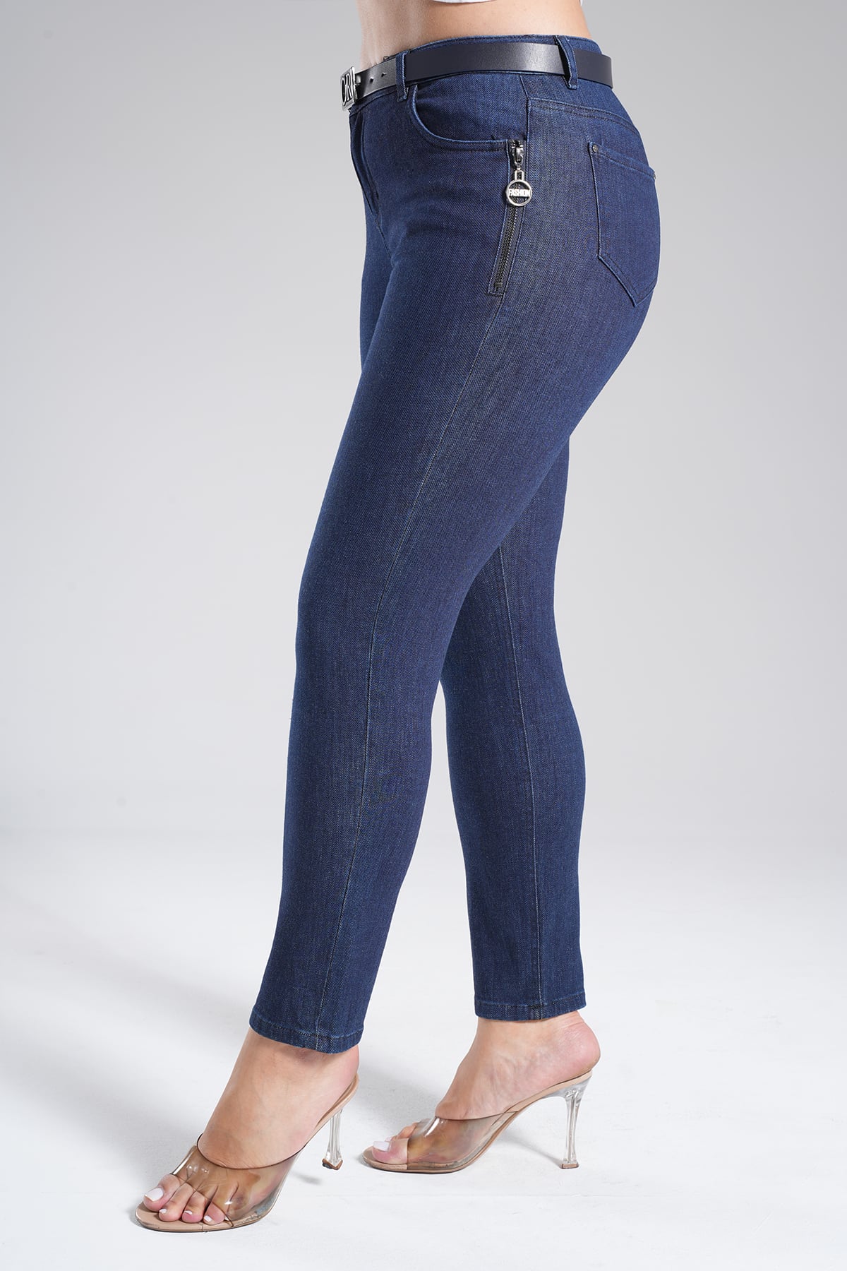 Kadın Yan Süs Cep Fermuarlı Jean Dar Paça Pantolon 10605