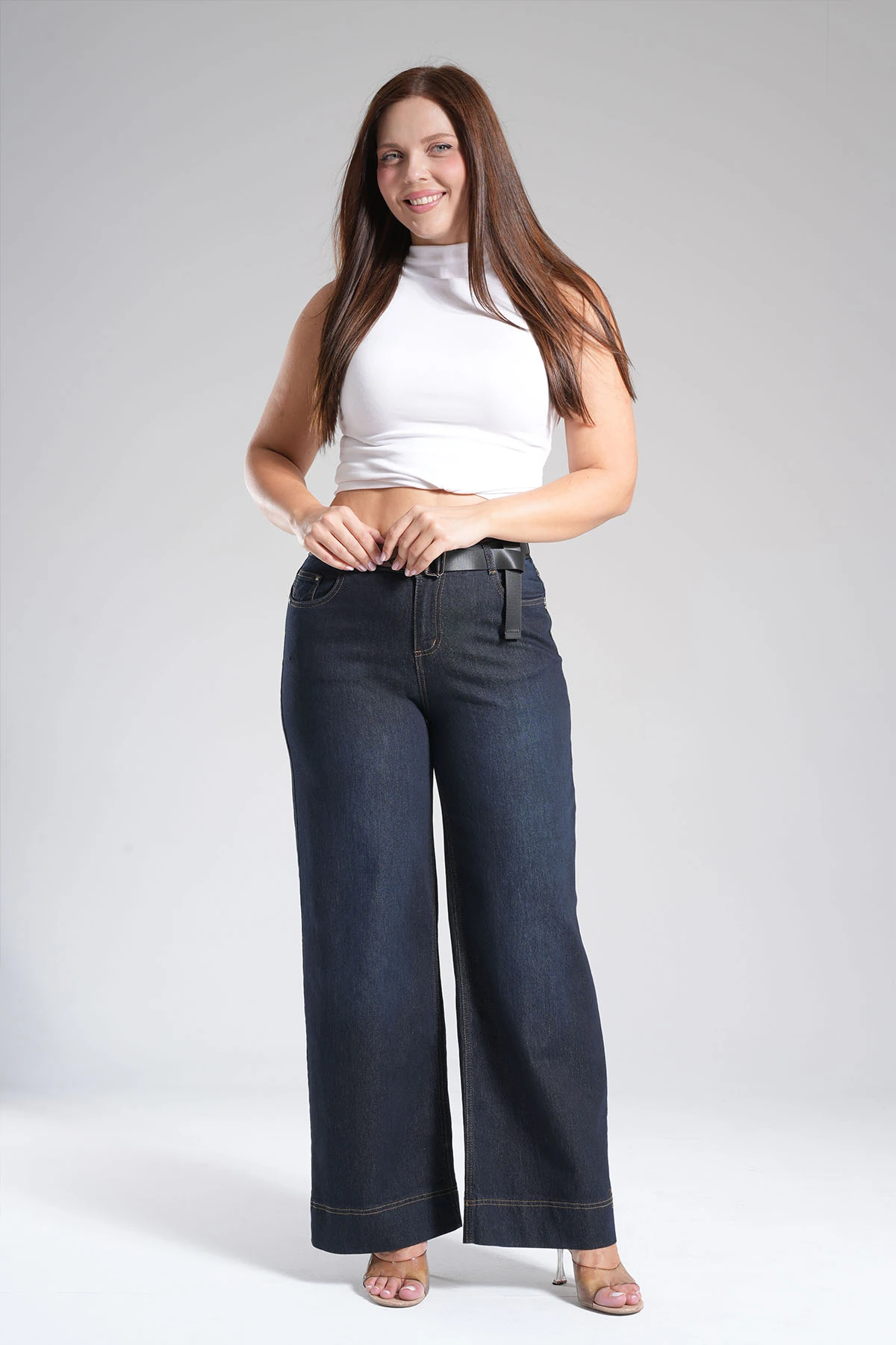 Kadın Double Paça Dikişli Palazzo Kot Pantolon 10615 - Blue Black