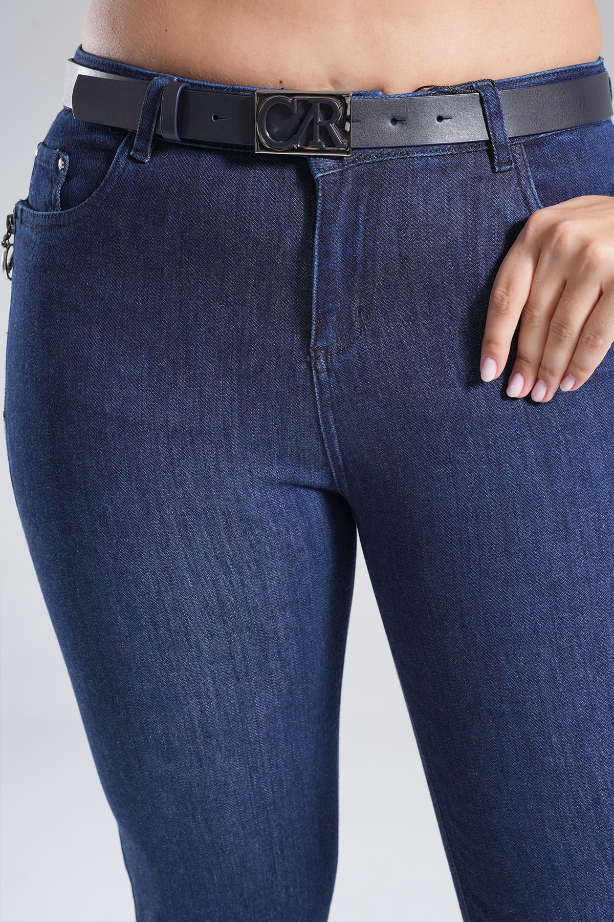 Kadın Yan Süs Cep Fermuarlı Jean Dar Paça Pantolon 10605