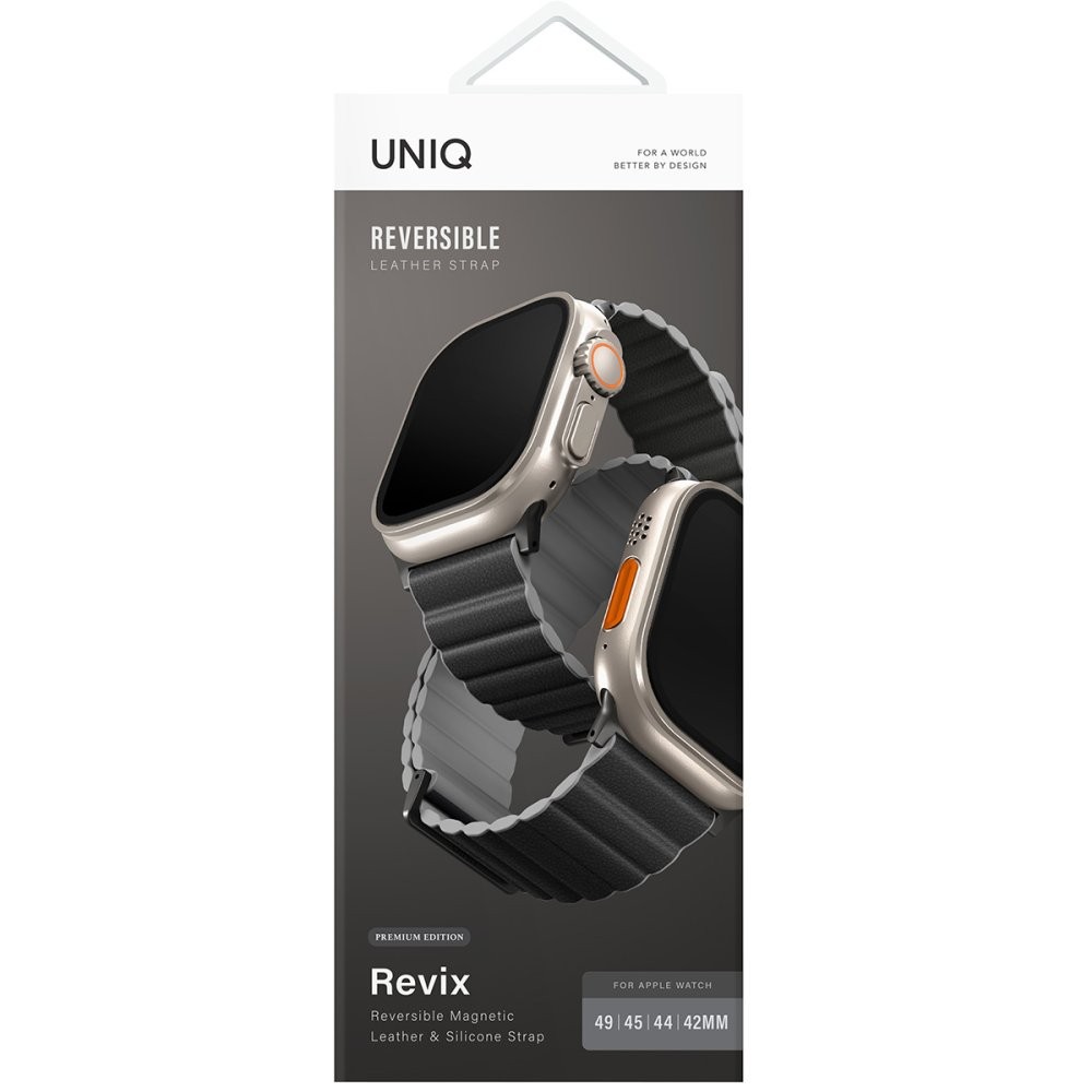 Uniq Watch 38mm/40mm/41mm Revix Premium Reversible Manyetik Kordon - Siyah-Gri