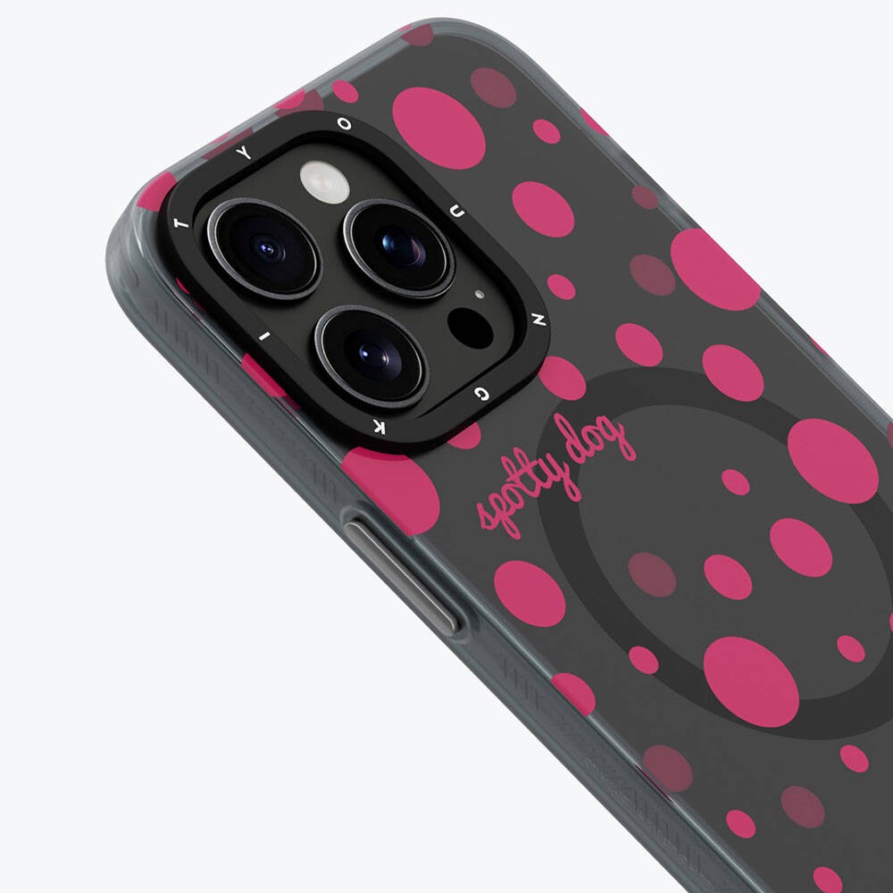 Apple iPhone 13 Pro Max Kılıf Magsafe Şarj Özellikli Polka Dot Desenli Youngkit Spots Serisi Kapak Siyah