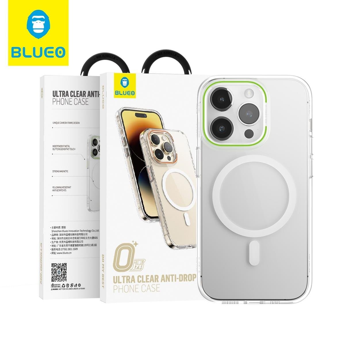 Blueo 14 Pro Max Uyumlu Yeşil B49 Ultra Clear Anti-Drop Magsafe Kılıf