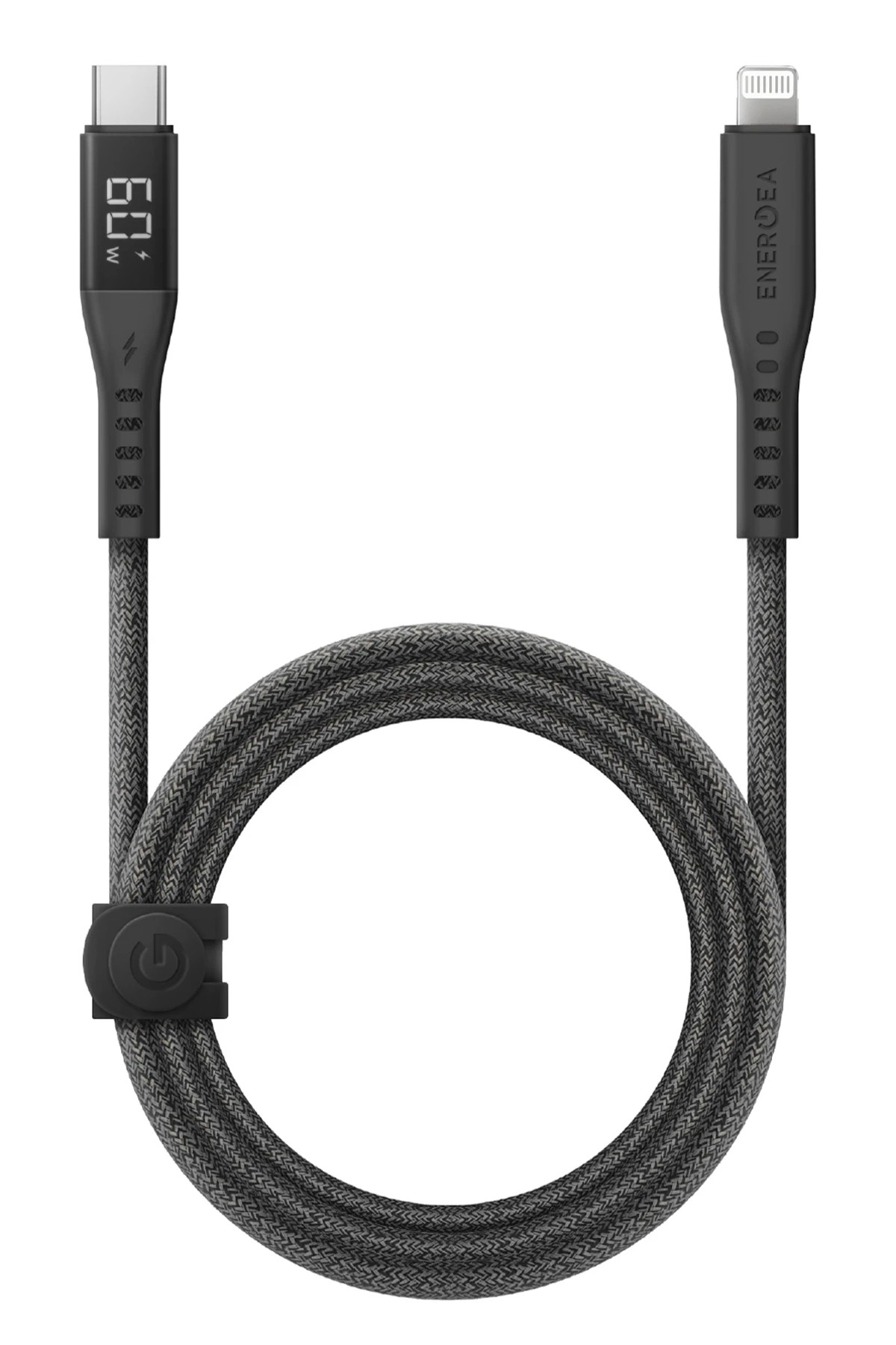 Energea Flow 1.5M 60W Dijital Göstergeli Type-C to Lightning PD Hızlı Şarj Kablo - Siyah