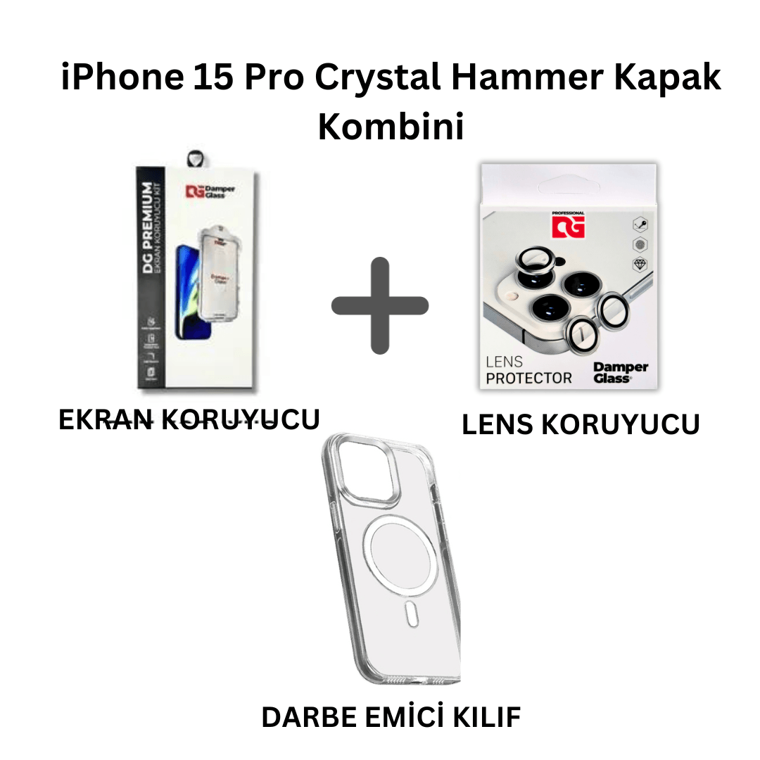 iPhone 15 Pro DamperGlass Crystal Hammer Serisi Kılıf Kombini