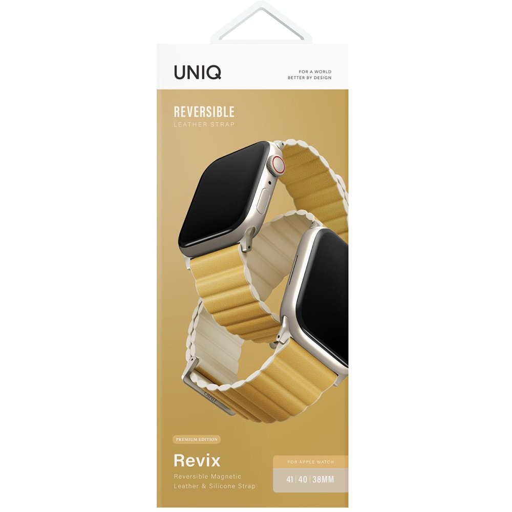 Uniq Watch 38mm/40mm/41mm Revix Premium Reversible Manyetik Kordon - Sarı-Bej