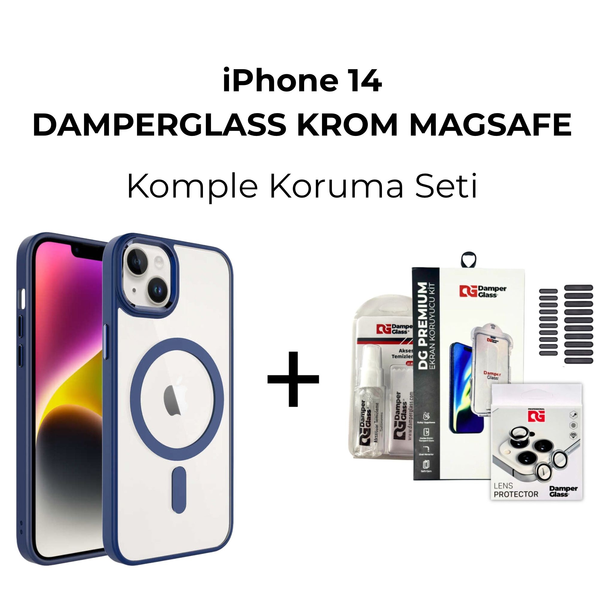 DamperGlass Krom Magsafe Komple Koruma Kombini - iPhone 14 