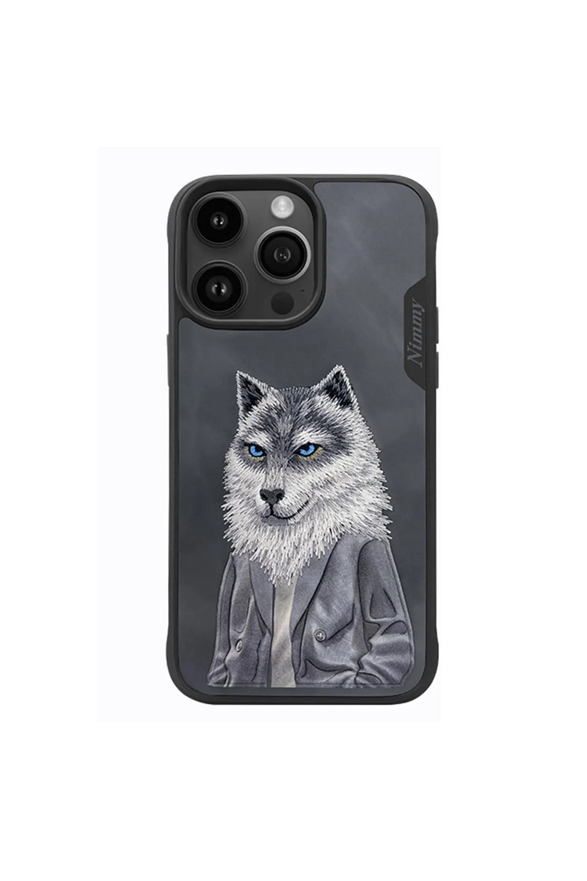 Nimmy iPhone 15 Pro Wolf Serisi Kurt Nakış işlemeli Detaylı 3D Kılıf Füme 