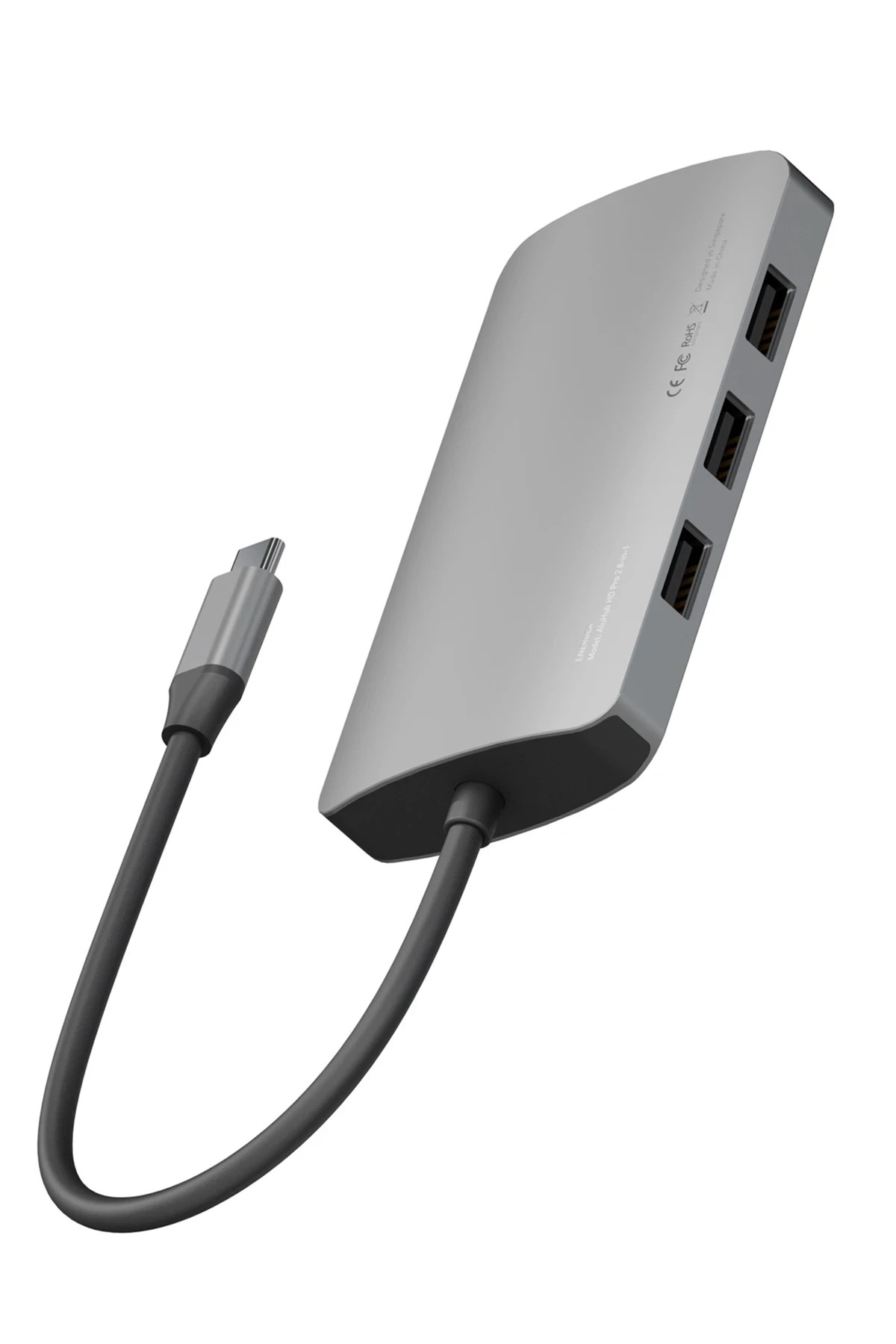 Energea AluHub HD3 60W Type-C PD Şarj Destekli 6in1 4K Hub Dönüştürücü