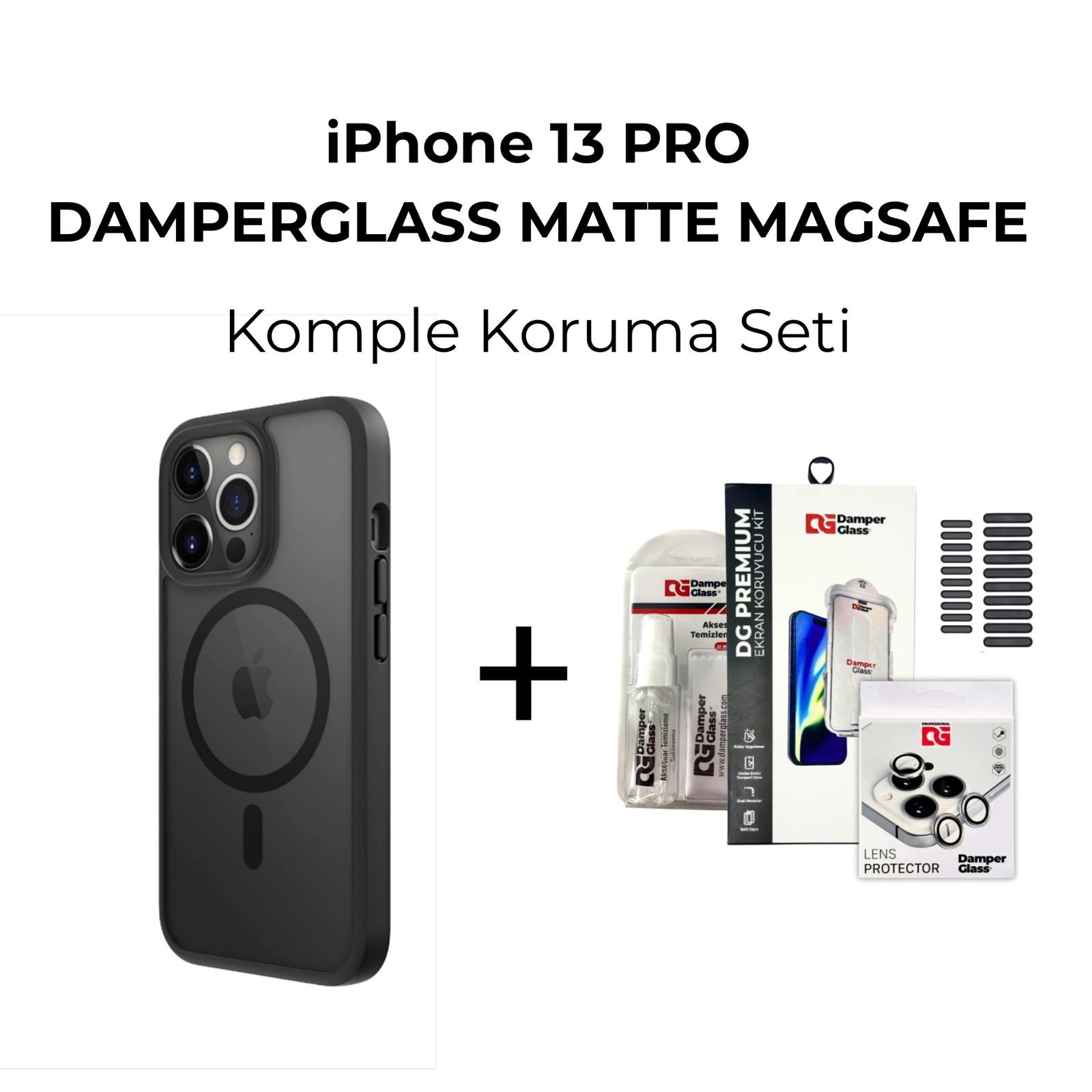 DamperGlass Premium Matte Magsafe Komple Koruma Kombini - iPhone 13 Pro 