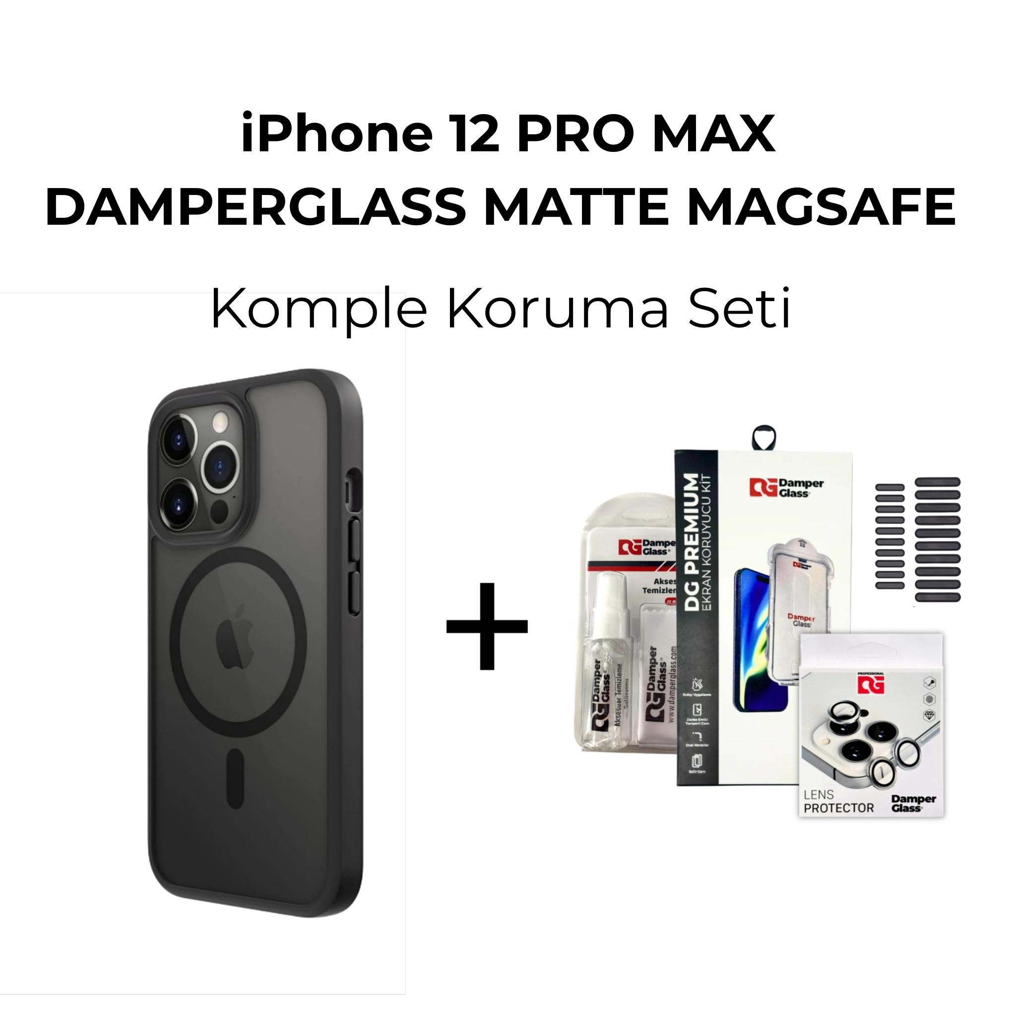 DamperGlass Premium Matte Magsafe Komple Koruma Kombini - iPhone 12 Pro Max
