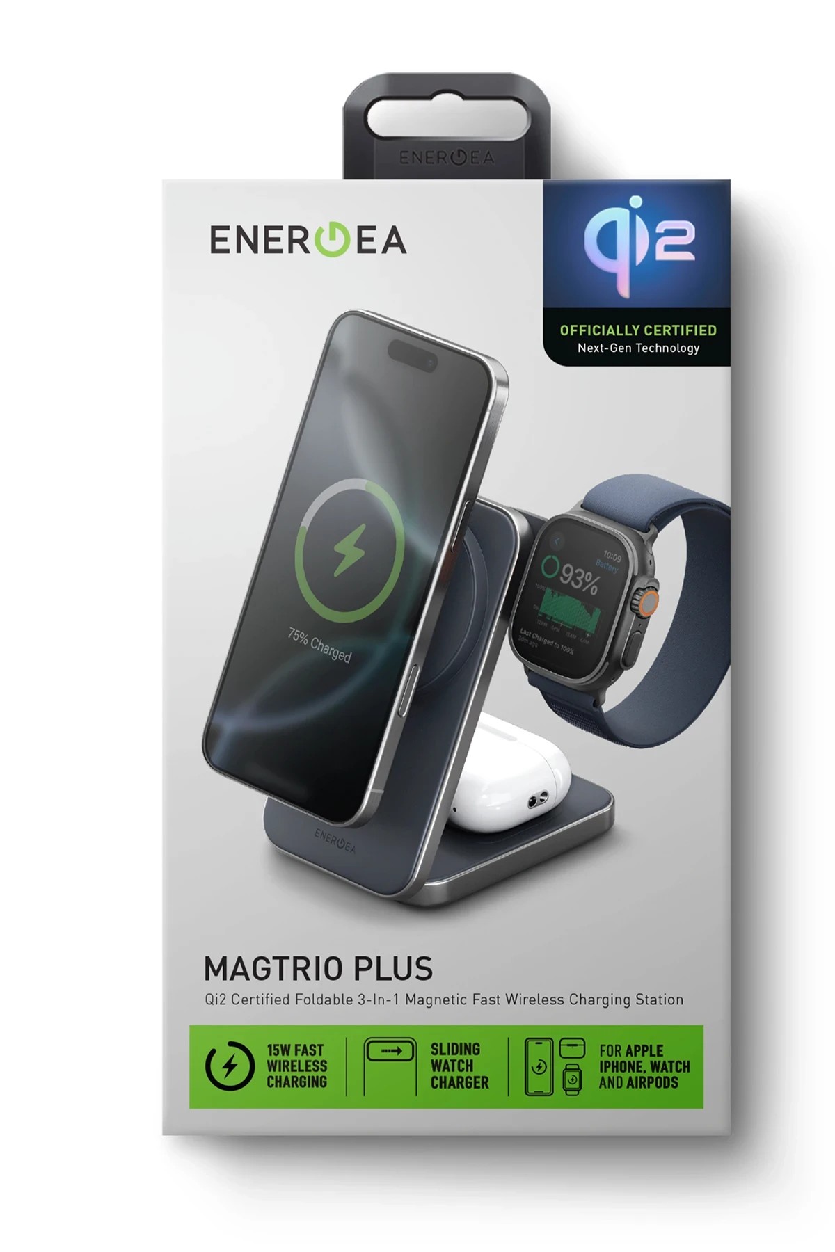 Energea MagTrio Plus 3in1 Katlanabilir 15W Telefon Saat Airpods Masaüstü Hızlı Şarj Standı