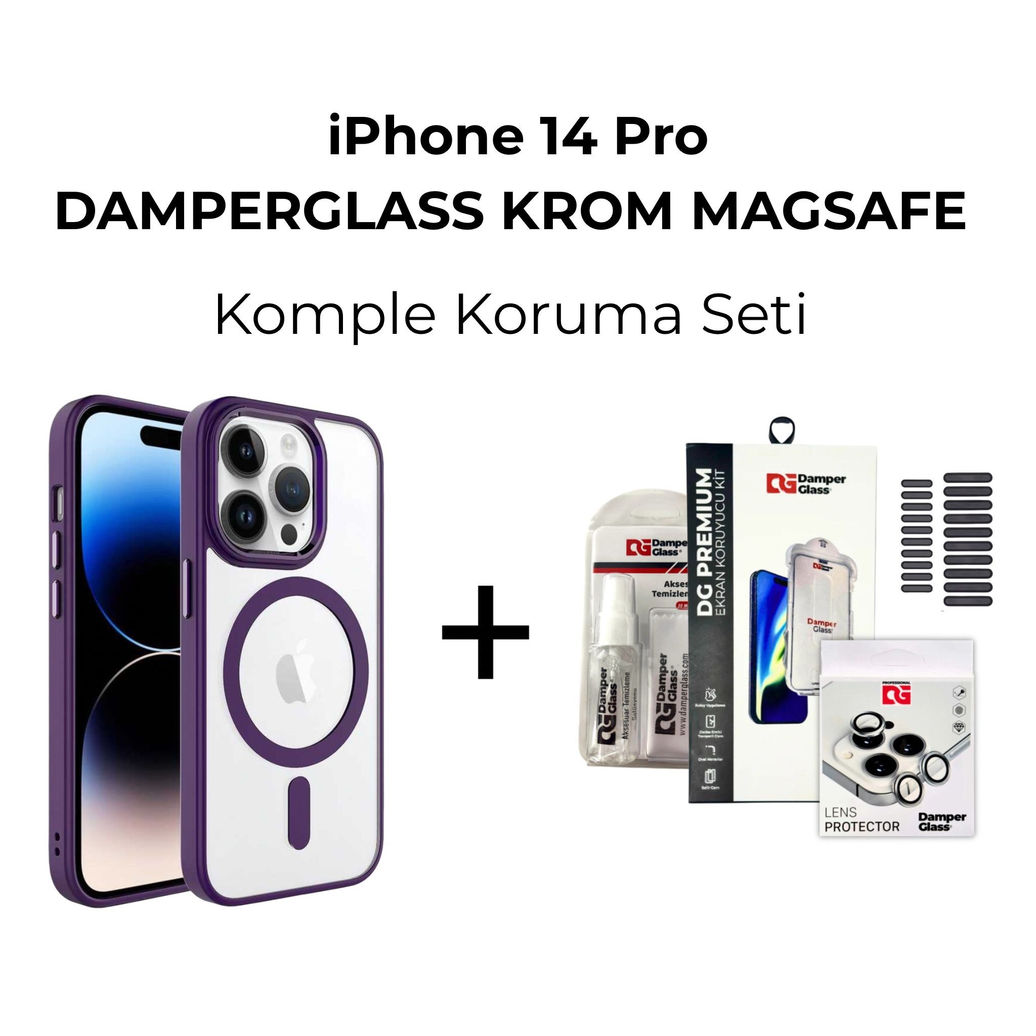DamperGlass Krom Magsafe Komple Koruma Kombini - iPhone 14 Pro