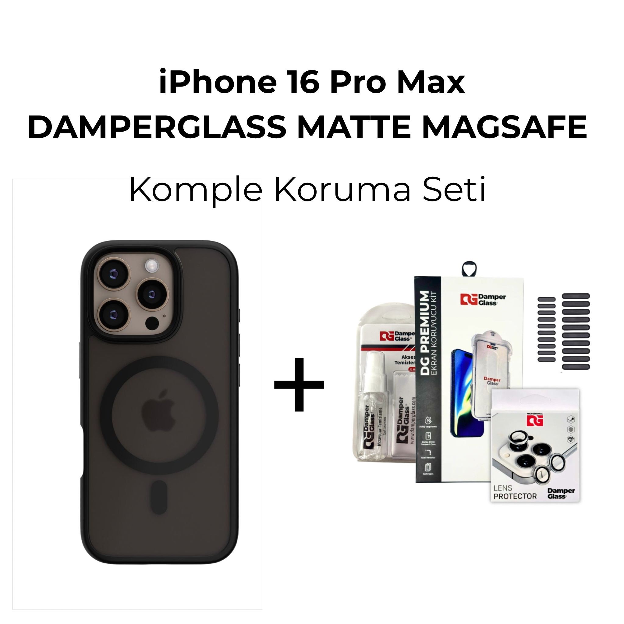 DamperGlass Premium Matte Magsafe Komple Koruma Kombini - iPhone 16 Pro Max