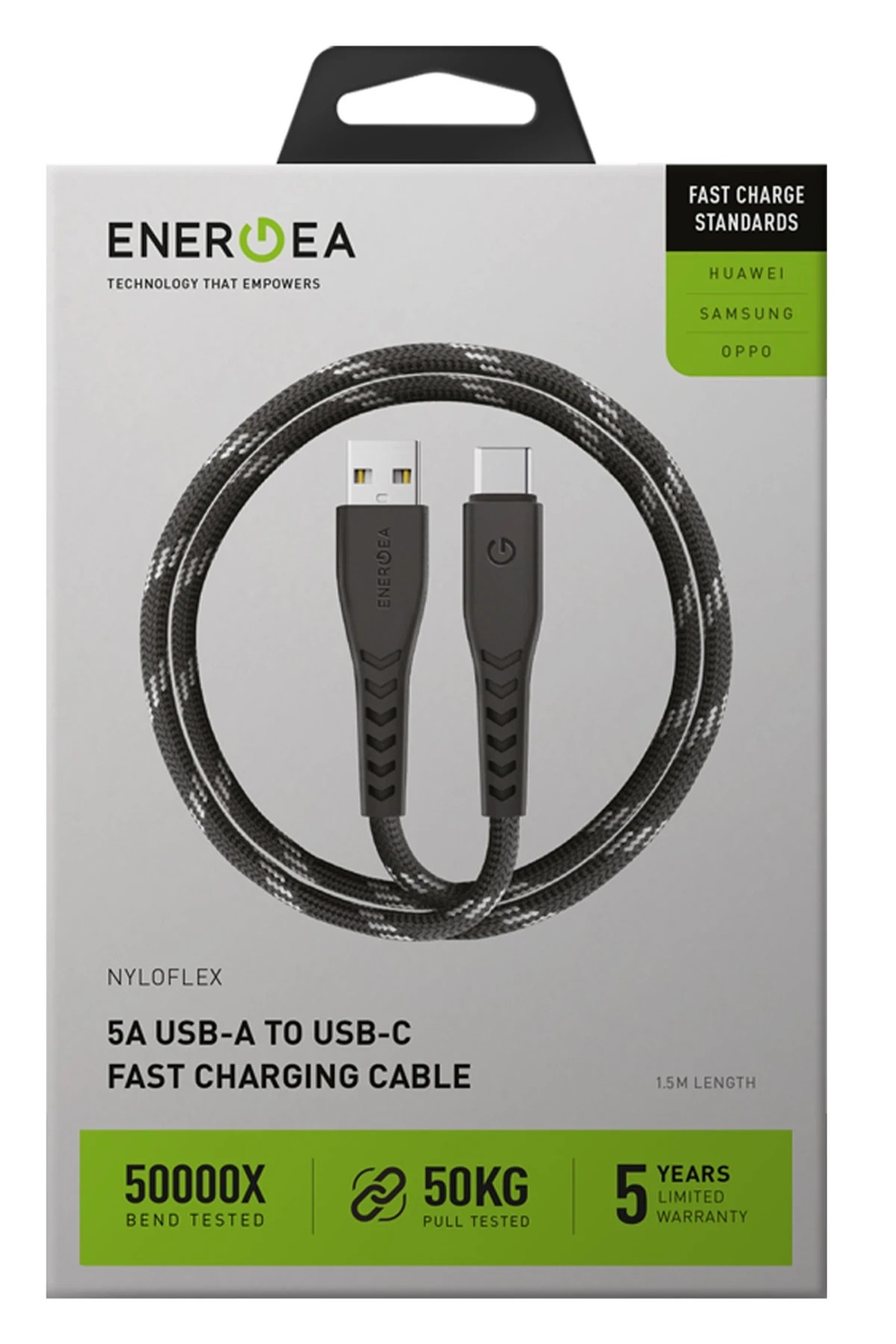 Energea NyloFlex USB 2.0 1.5M 5A USB to Type-C Hızlı Şarj Kablo
