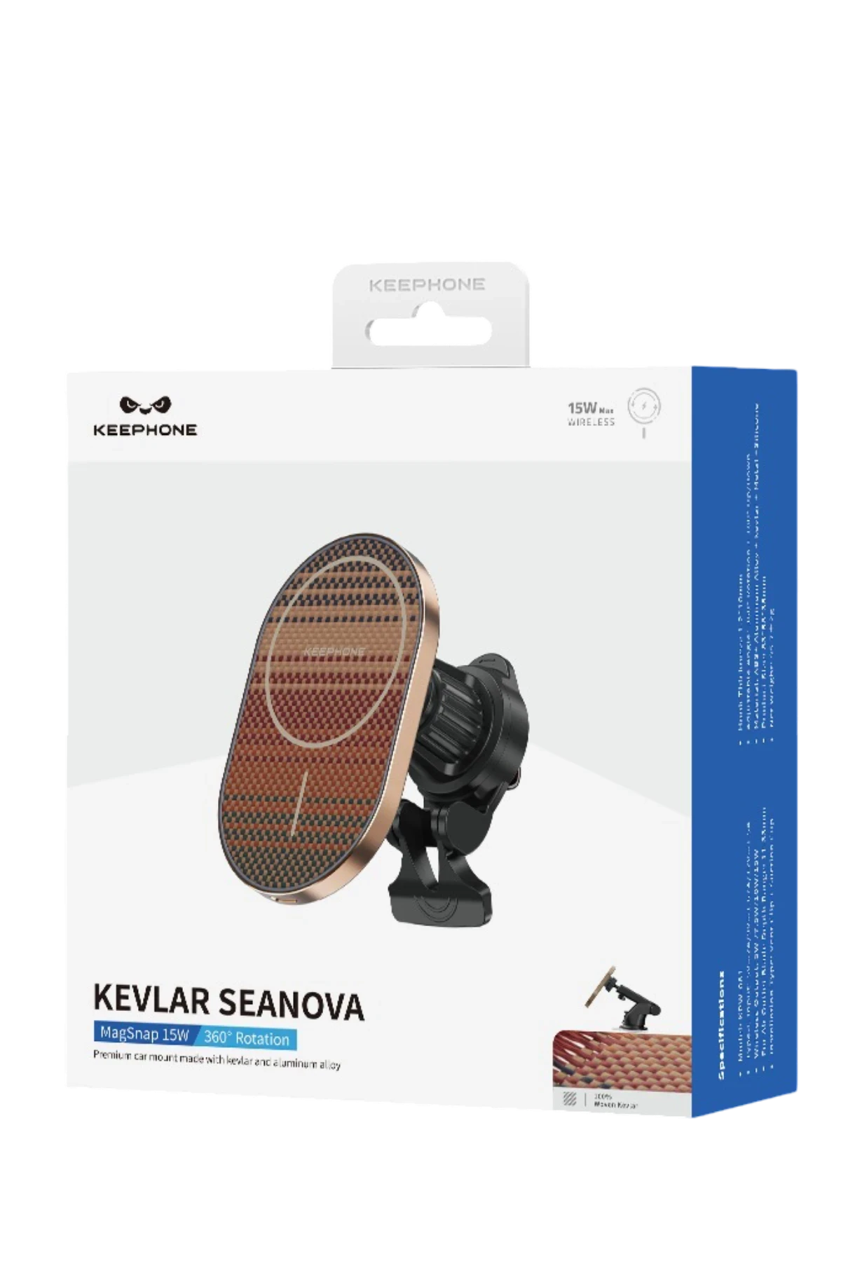 Keephone Kevlar Seanova 2in1 360 Derece Ayarlanabilir 15W Kablosuz Şarj Destekli Manyetik Magsafe Telefon Tutucu