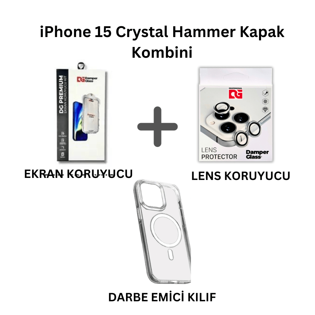 iPhone 15 DamperGlass Crystal Hammer Serisi Kılıf Kombini